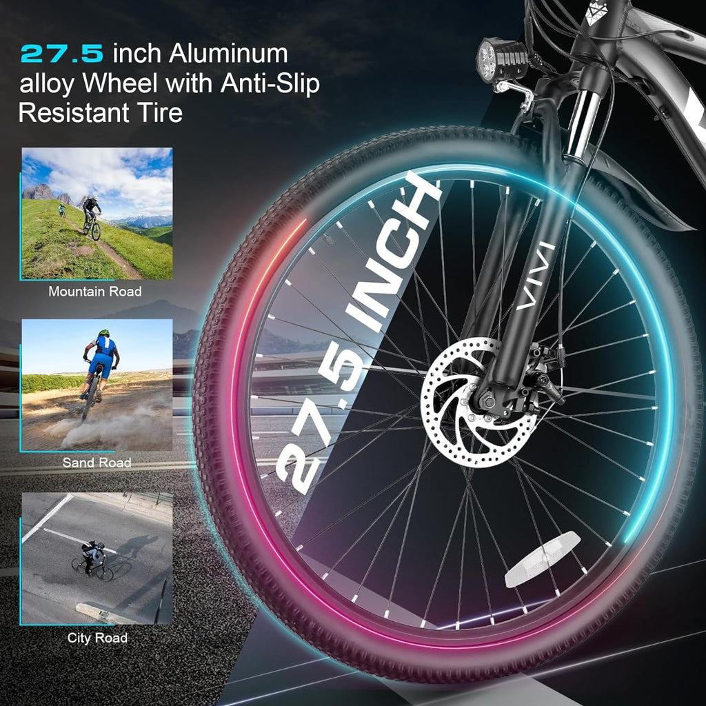 Vivi Electric Bike for Adults 27.5 Electric Mountain Bike 48V 500W High-Step Electric Bike 21 Speed Adult Commuter Bike 19.8MPH with Cruise Control, UL2849 Certified