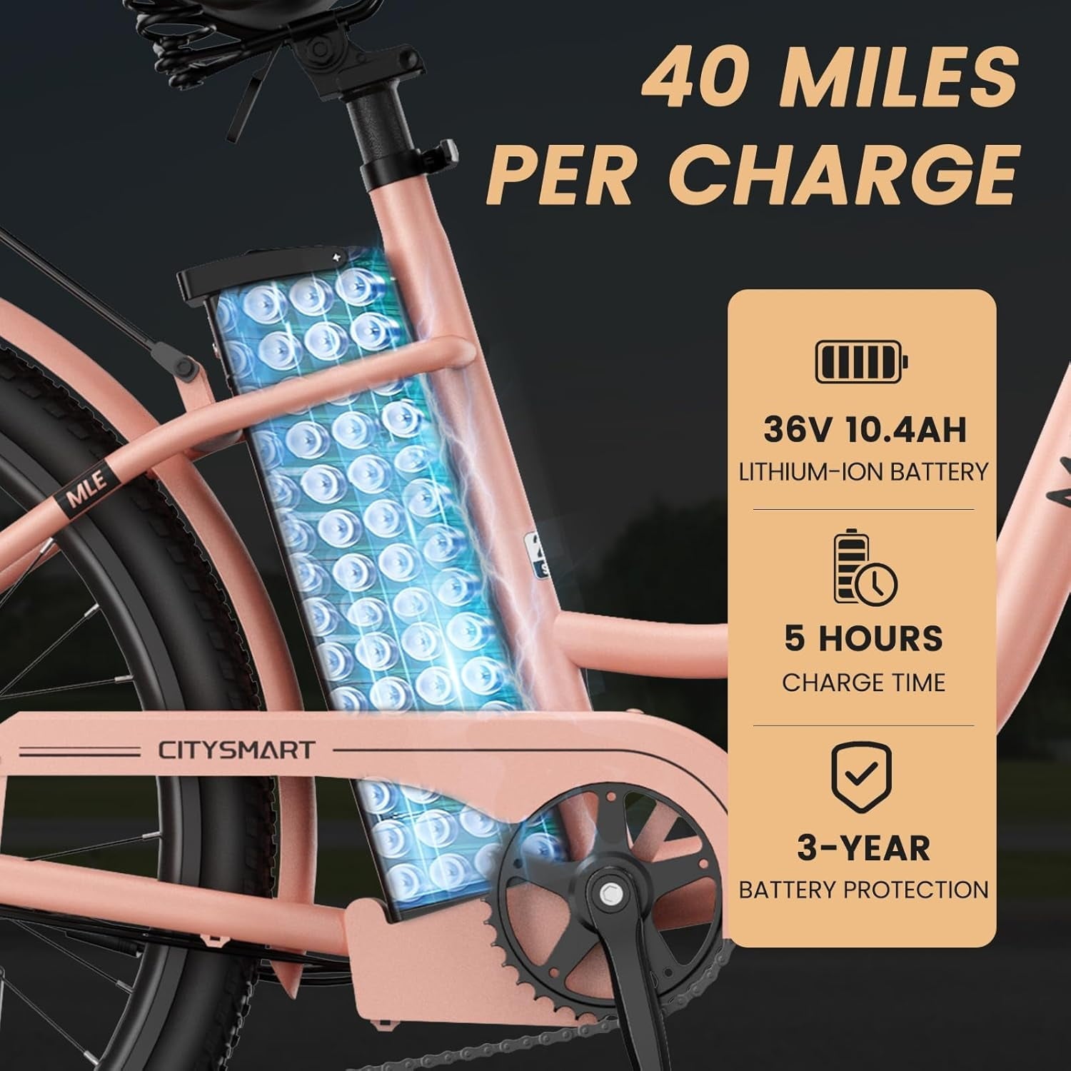 MOONCOOL Electric Bicycle for Adults 350W , 7-Speed Ebike with 36V 10.4Ah Removable Battery . 40 Miles Range , 20 mph Electric Commuter Bike for Women Men