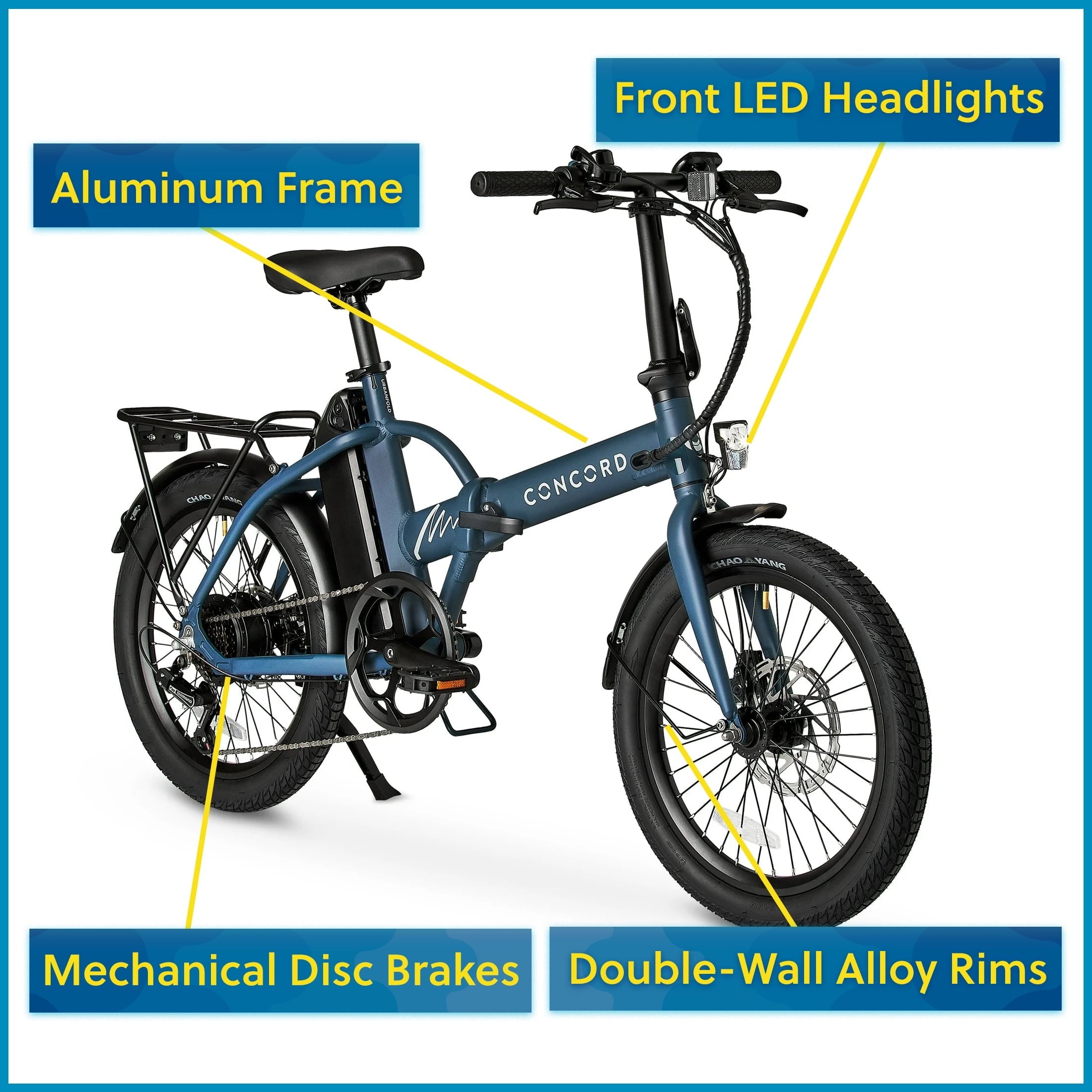 Concord 20 Urbanfold Electric Folding Bike, 36V, Class 2, Blue, Fits Riders 4'11 - 6'2, Adult, Unisex