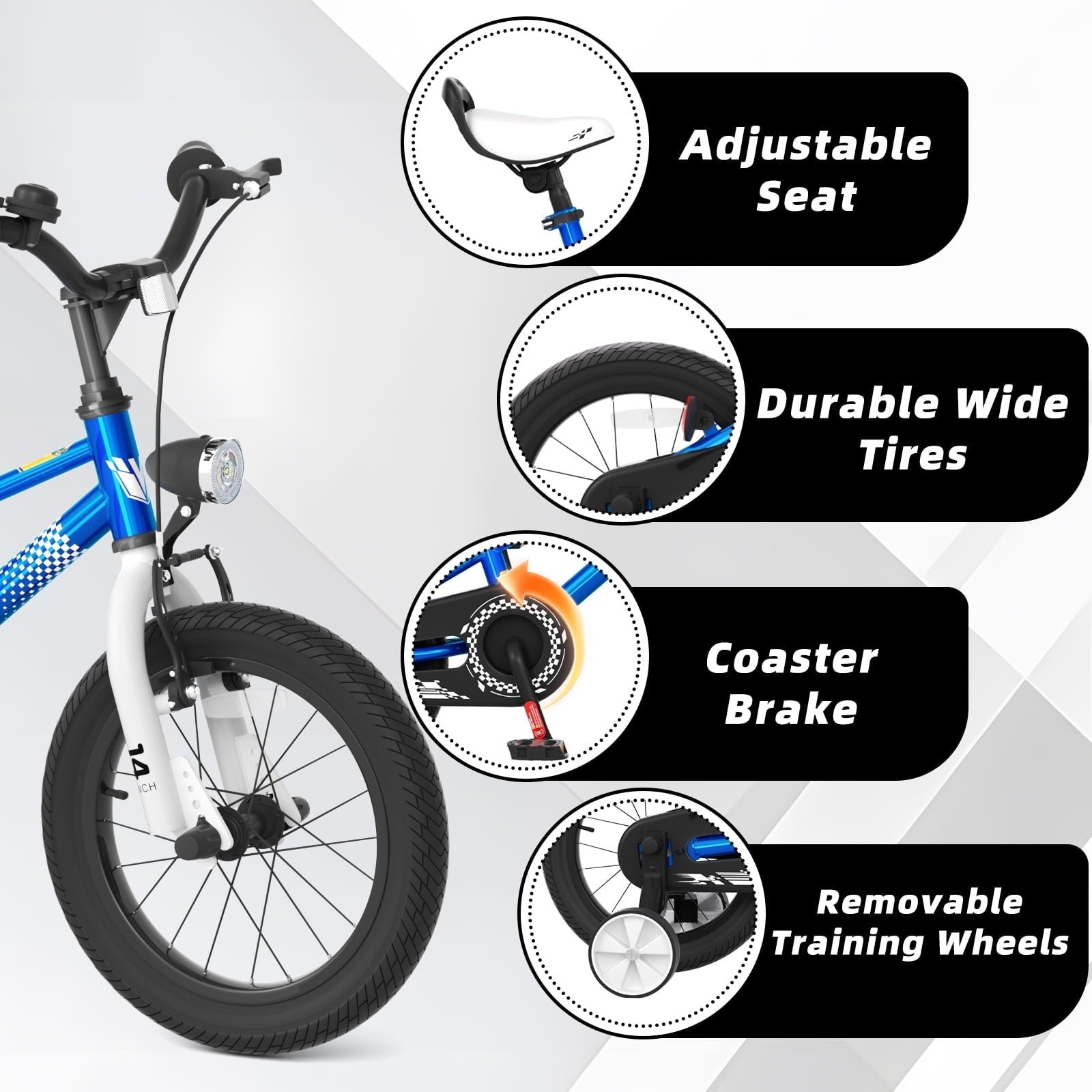 KORIMEFA Kids Bike Boys Bicycle 14 inch for Children Age 4-8 Years Old, Toddler Sport Cycling with Training Wheels, Water Bottle Holder, Blue