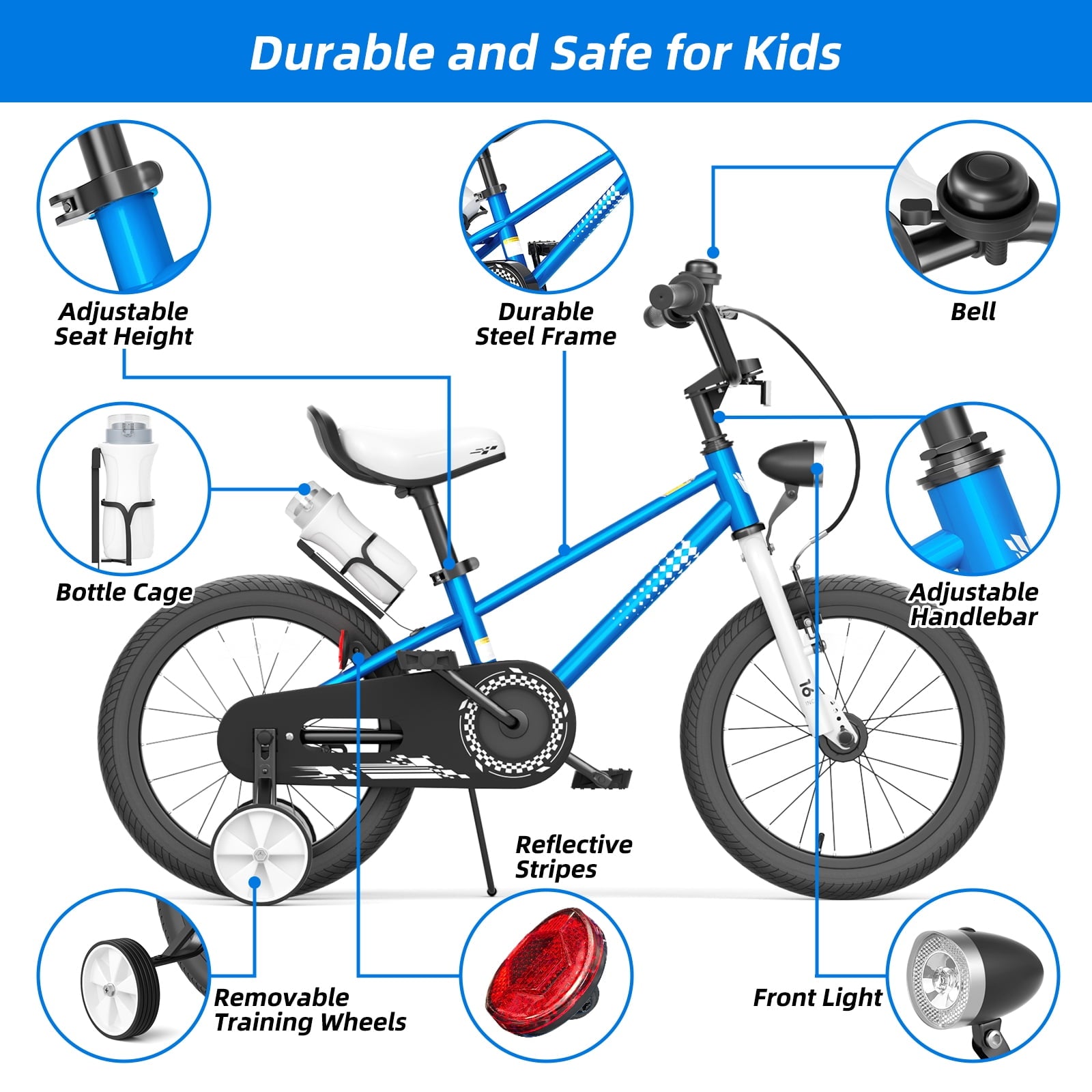 GLAF 12 14 16 Inch Boys Bike with Training Wheels & Water Bottle Holder, for Kids Ages 2-7 Years, Durable Construction, Green