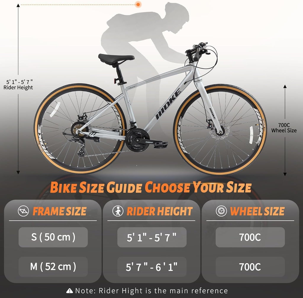 Mens Road Bike, NEORIVER 700C 24-Speed Hybrid Bike for Adults, Features Dual Disc Brakes, Trigger Shifting, Internal Wiring & Lightweight Frame for City Commuting