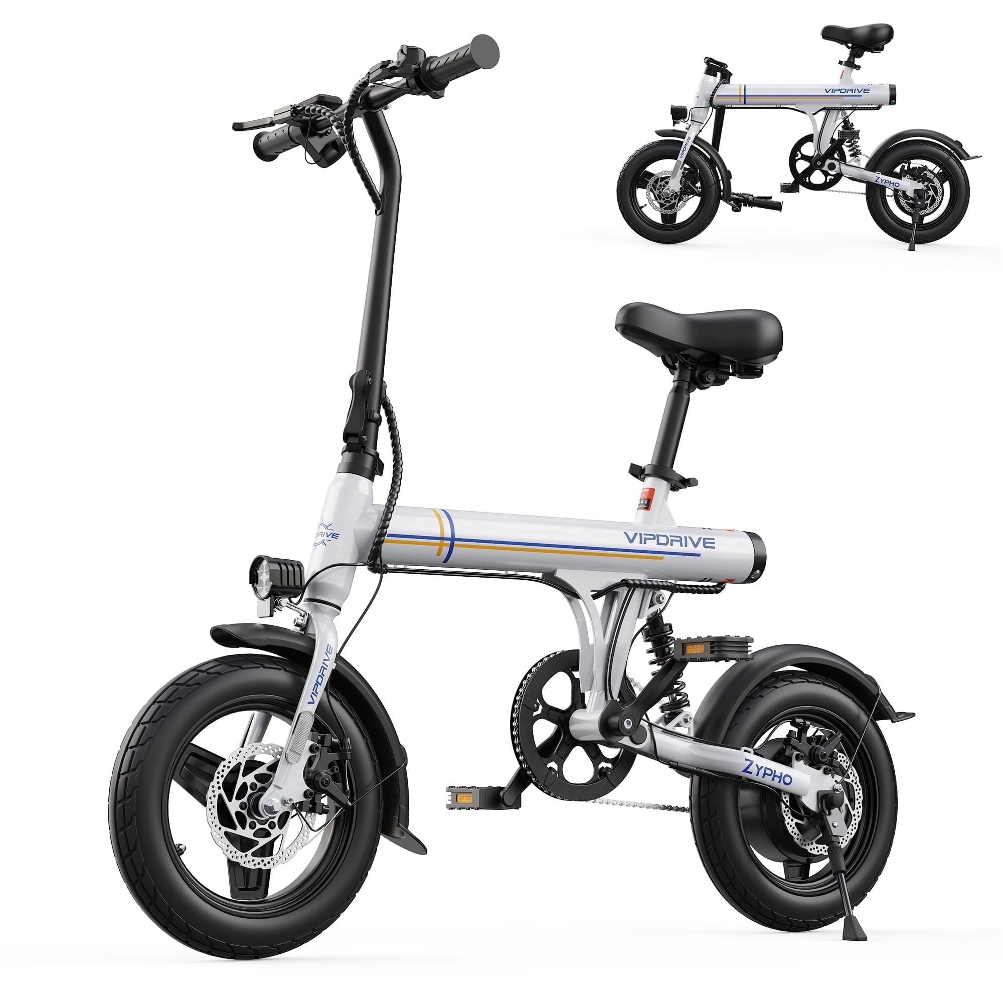 VIPDRIVE Electric Bike, 14 Folding EBike for Adults, 500W Peak Motor, 36V 7.8Ah Battery, 20MPH City Commuter E-Bike, Mini Ebike, LCD Display, UL2849