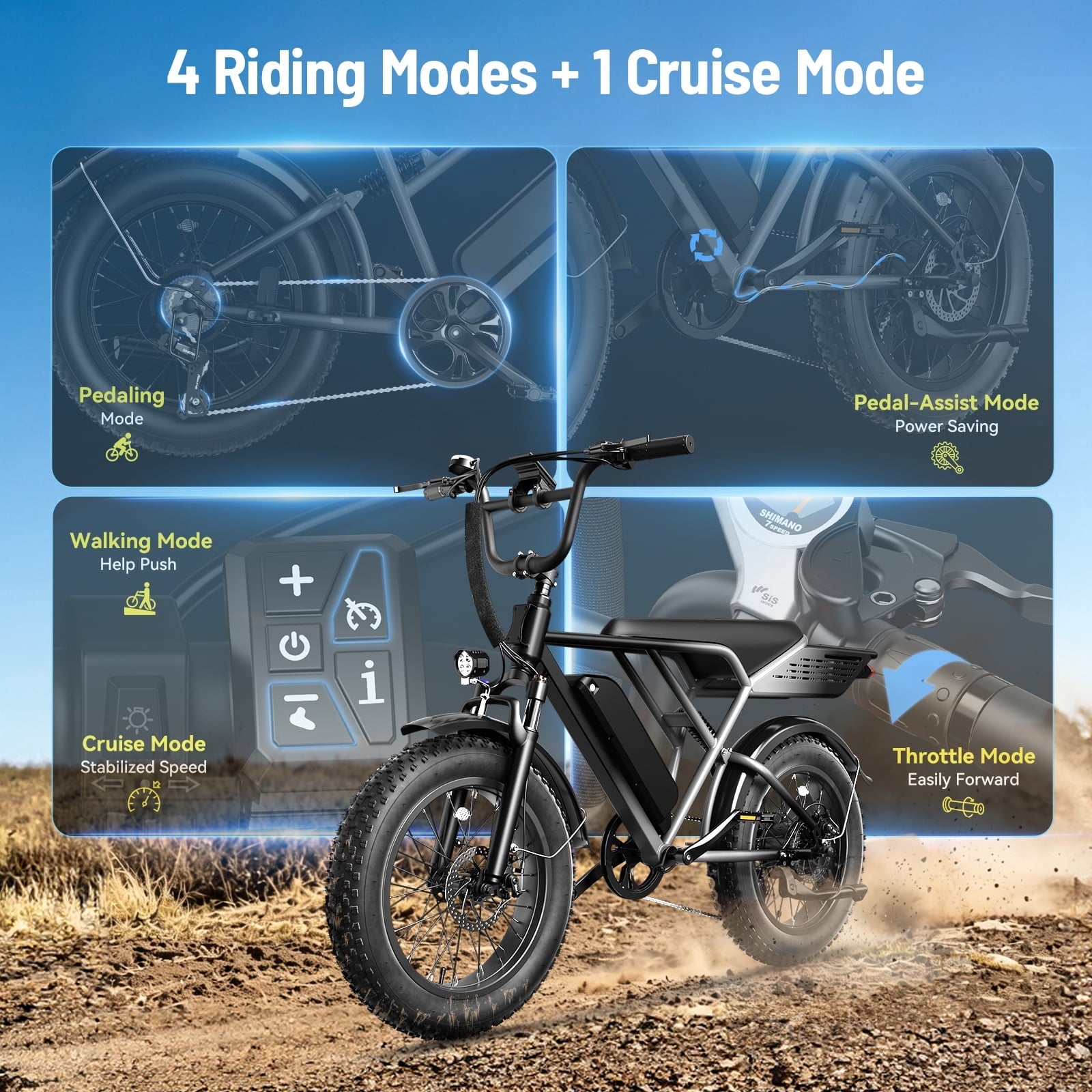 YareYi Electric Bike for Adults, 2000W Peak E-Mountain Bicycle, 20x4 Fat Tire 30mph Ebike, 48V 624Wh Removable Battery 70Miles Range, 7 Speed and Full Suspension UL2849