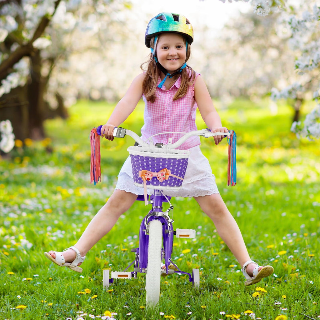 XJD Girls Bike for Toddlers 3-9 Years Old Kids, 16 Inch Kids Bike with Training Wheels, Streamers, Basket and Doll Seat, Children Bicycles with Handbrake