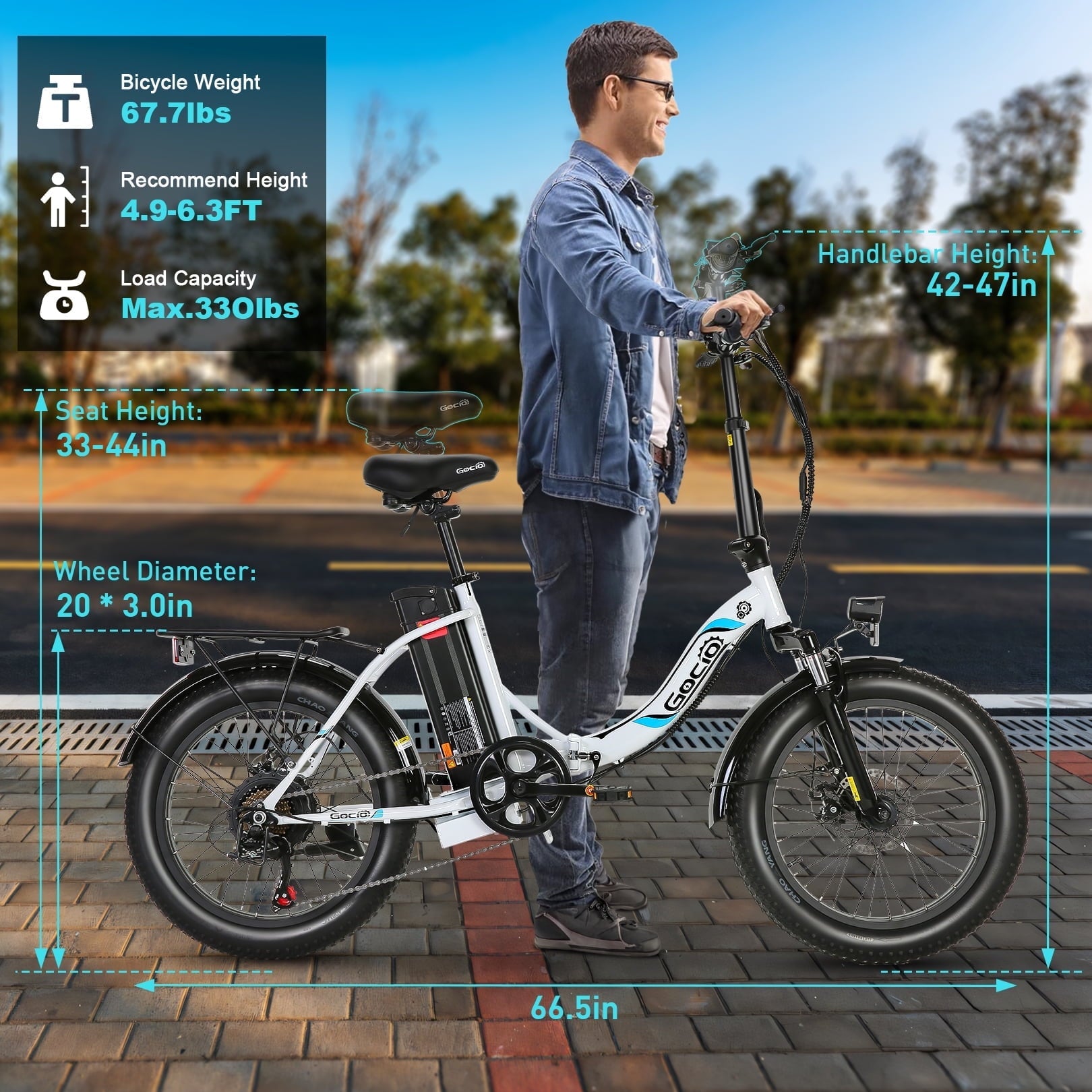 Gocio 20 Folding Electric Bike for Adults, 750W Peak Motor Fat Tire Commuter Ebike, 48V 10.4Ah Battery, 7 Speed, UL2849
