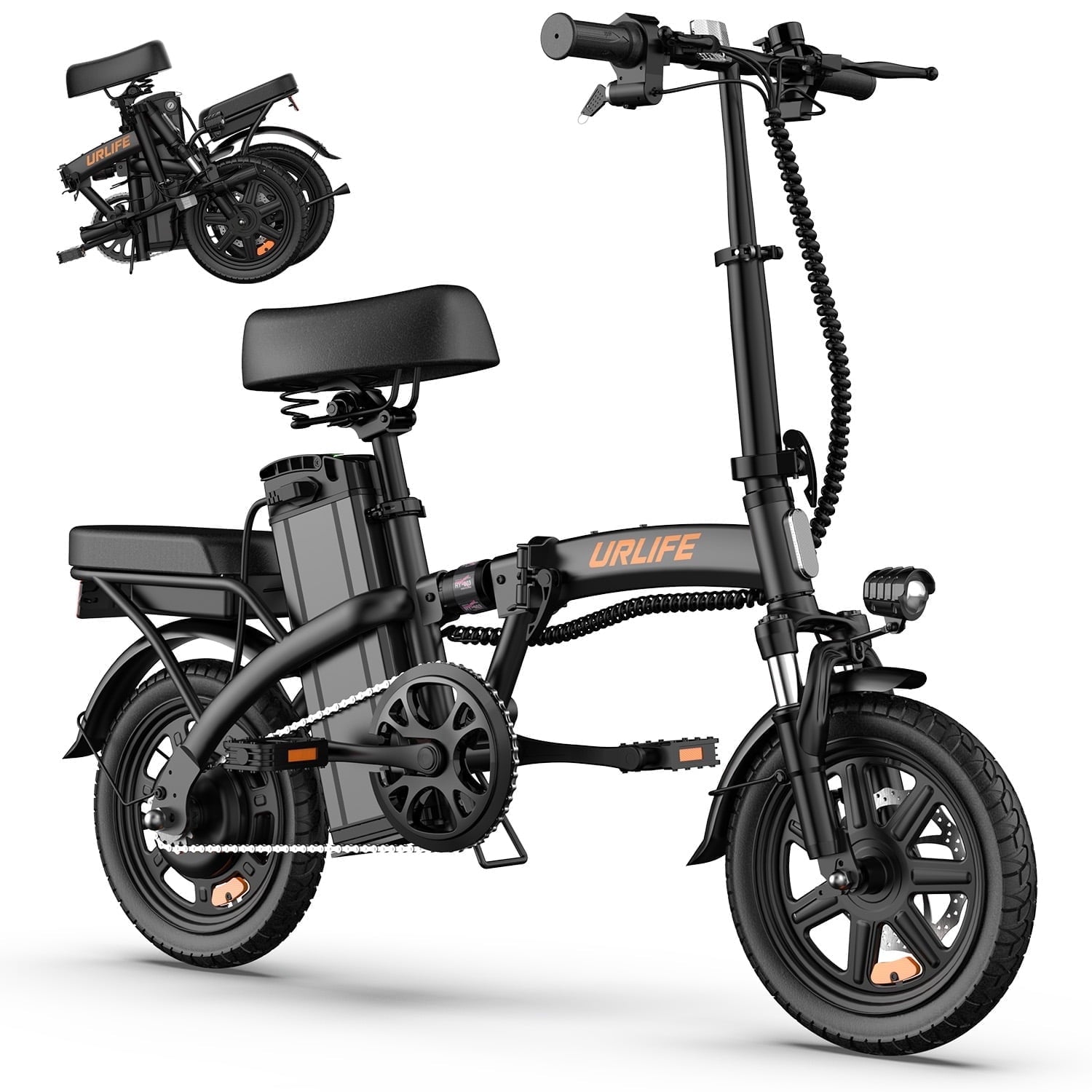 URLIFE 14Folding Electric Bike for Adults,500W Peak Motor,48V 7.5AH Removable Battery,Mini Ebike for Adults City Commuter,UL2849-Black
