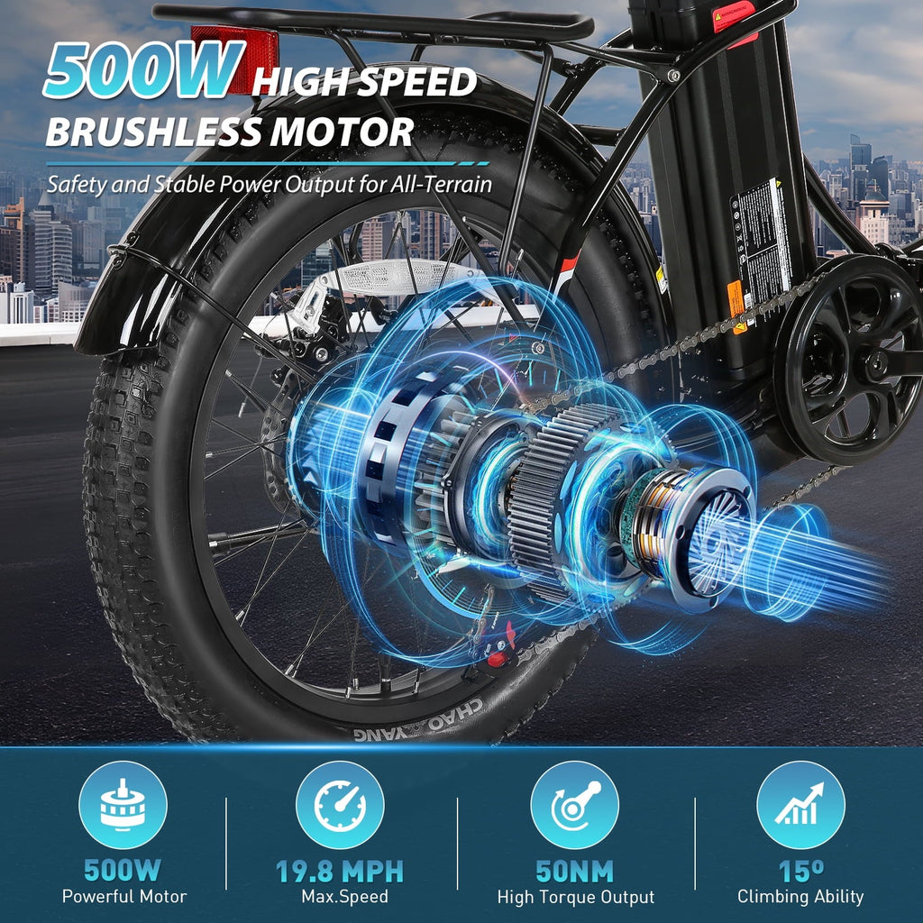 Gocio 20 Folding Electric Bike for Adults, 750W Peak Motor Fat Tire Commuter Ebike, 48V 10.4Ah Battery, 7 Speed, UL2849