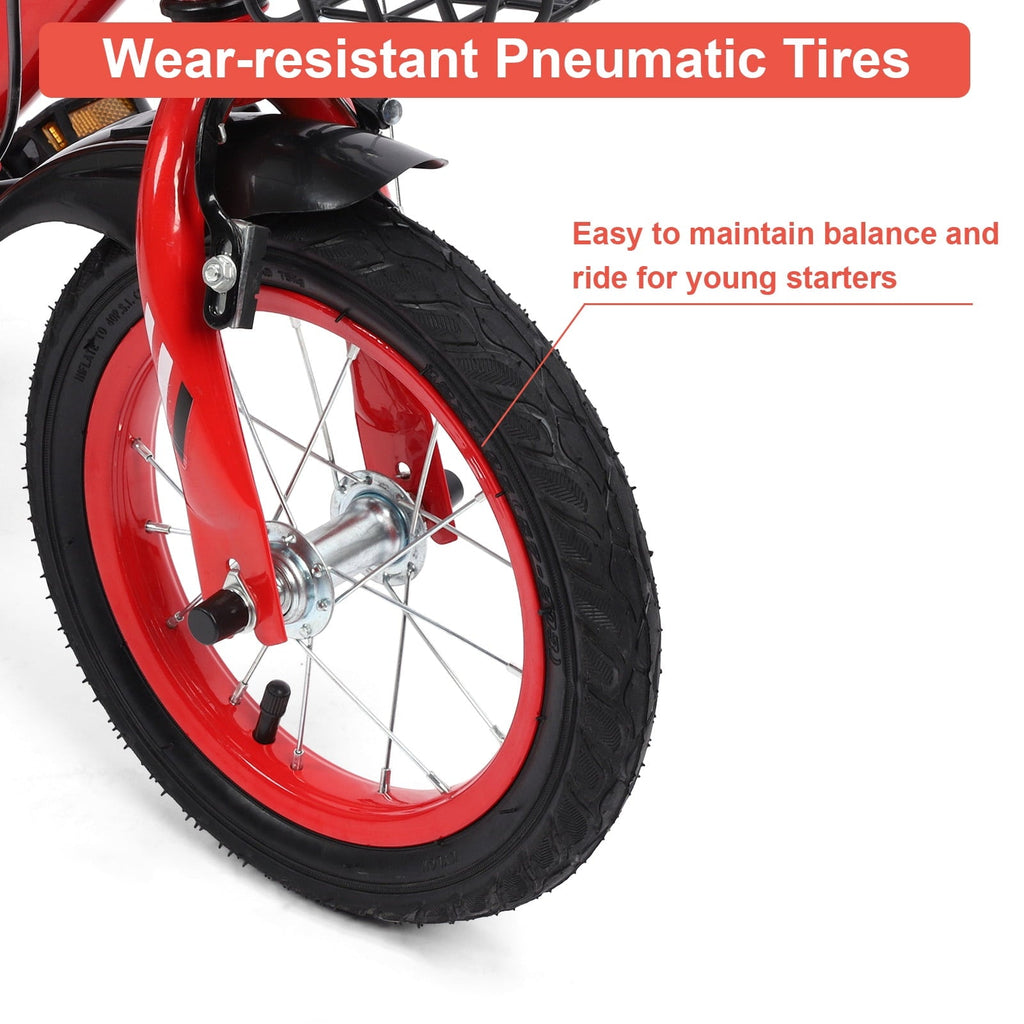 12 inch Kids Bike with Training Wheels, Children Bike with Adjustable Handlebar, Kids Bicycle for Boys Girls Toddlers Age 3-5, 2-in-1 Red Toddler Bike