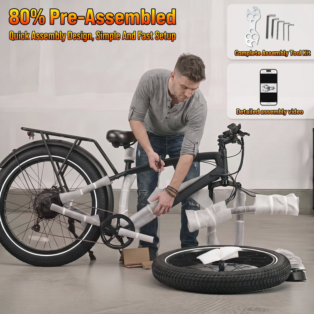 Rexei Yeki 26 Fat Tire EBike, 1200W Electric Bike for Adults, 48V 15AH Battery, 28 MPH Max Speed, 7-Speed , 500 lbs, Front Suspension, Dual Disc Brakes, LCD Display, UL2849