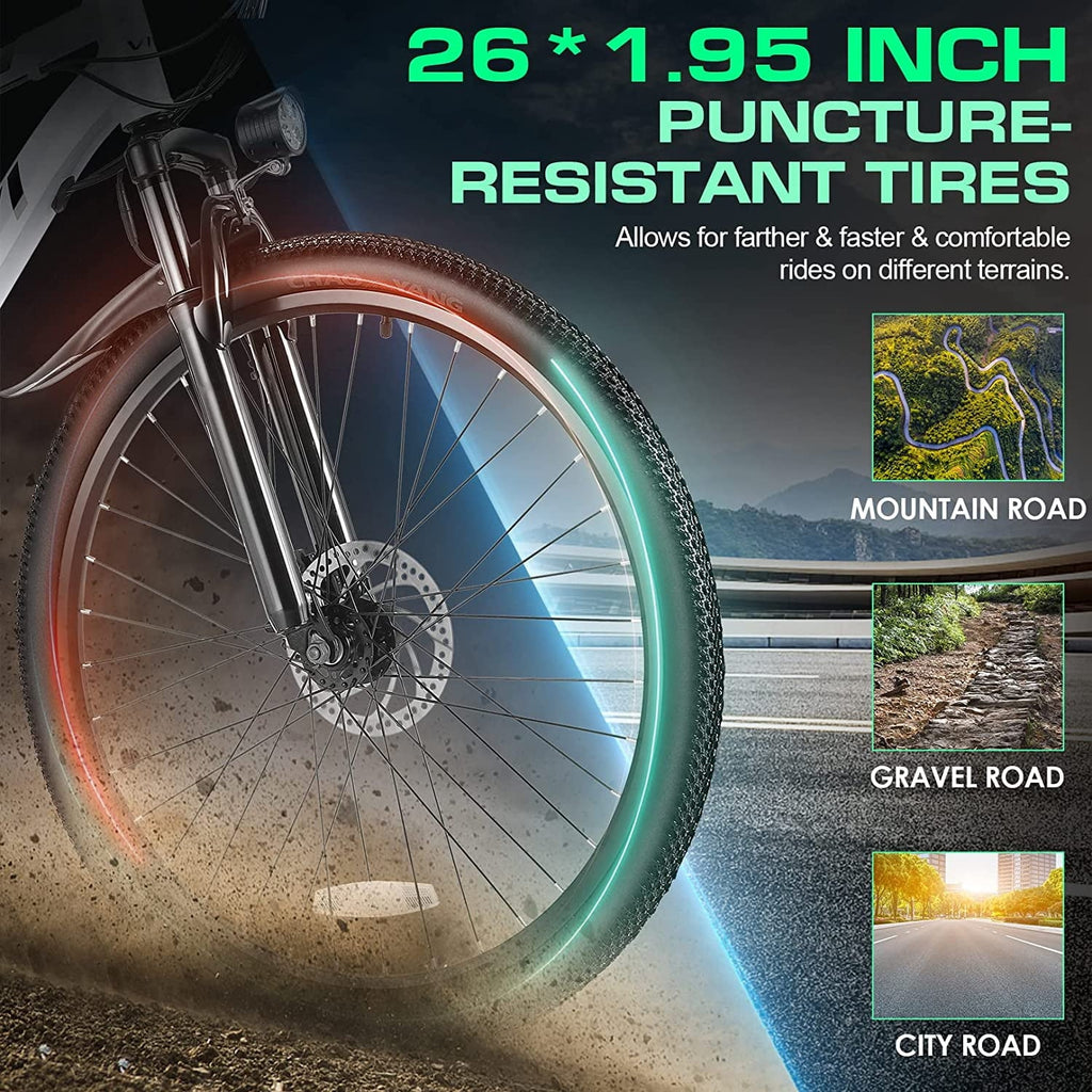 Vivi Electric Bike for Adults 26 Electric Mountain Bike 500W Cruise Control Electric Commuter Bike 21 Speed with Removable 48V Battery