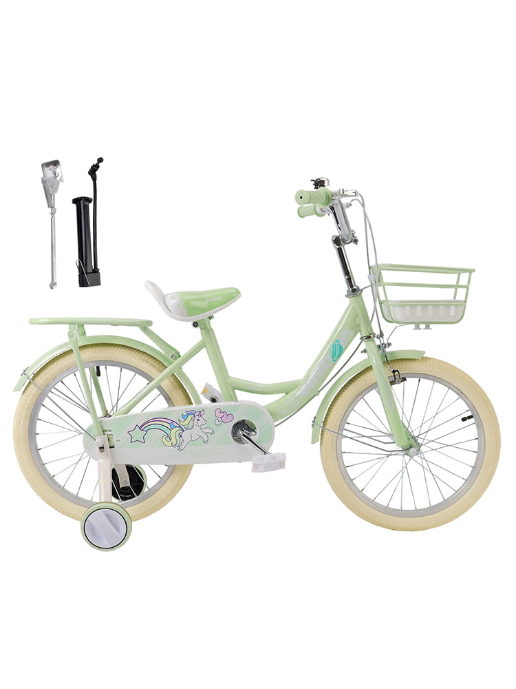 16/18 Inch Bike Kids Bicycle with Basket, Girls Bikes Ages 5-10, Kids Bicycles with Front and Rear Brakes, Kid Bike with Training Wheels, Kickstand, Rear Seat