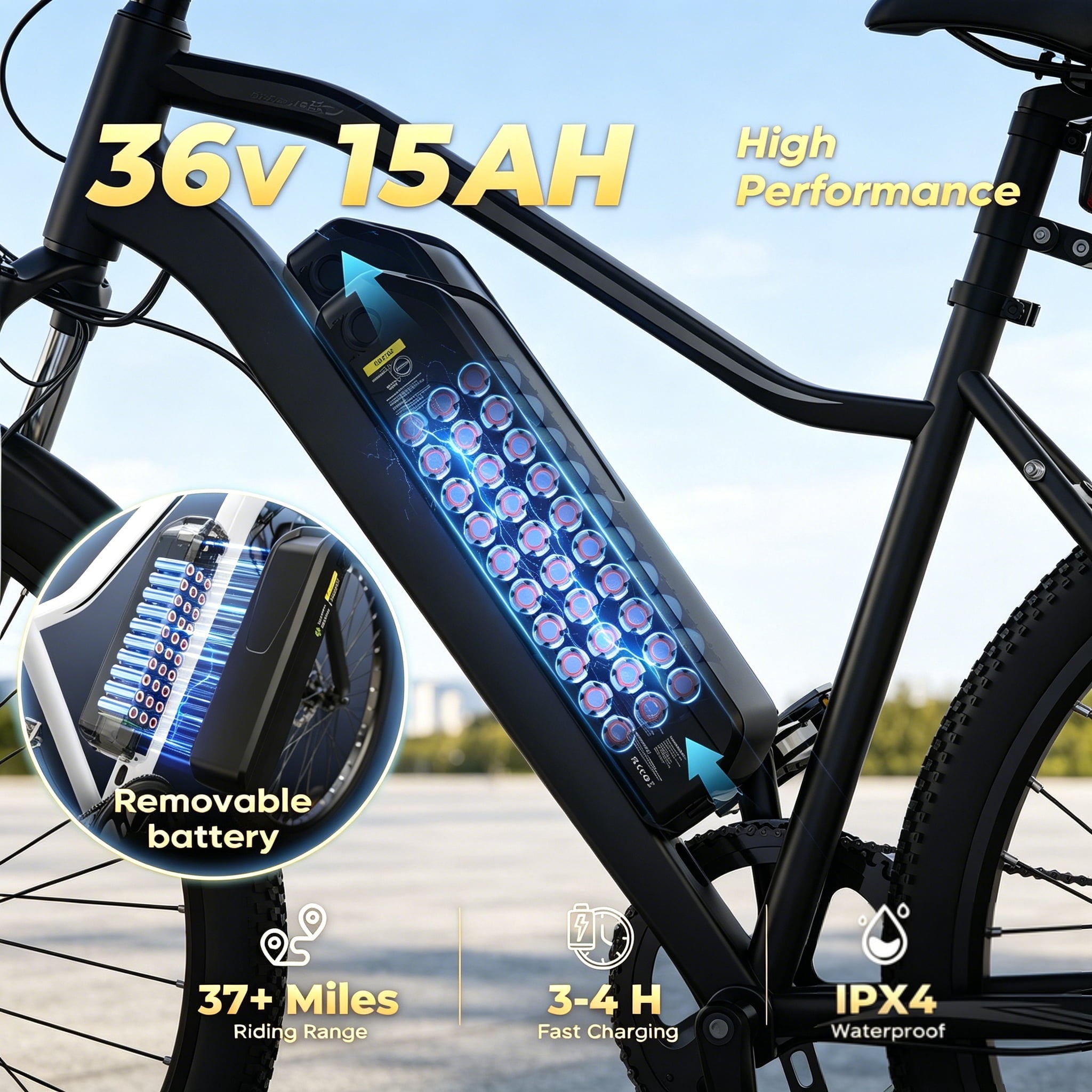 Adult Electric Bike 750W Peak Motor,20MPH E-Bike with 55 Miles+ Range,36V 15Ah Battery,Mountain Electric Bicycle for All-Day Trail Riding,Black