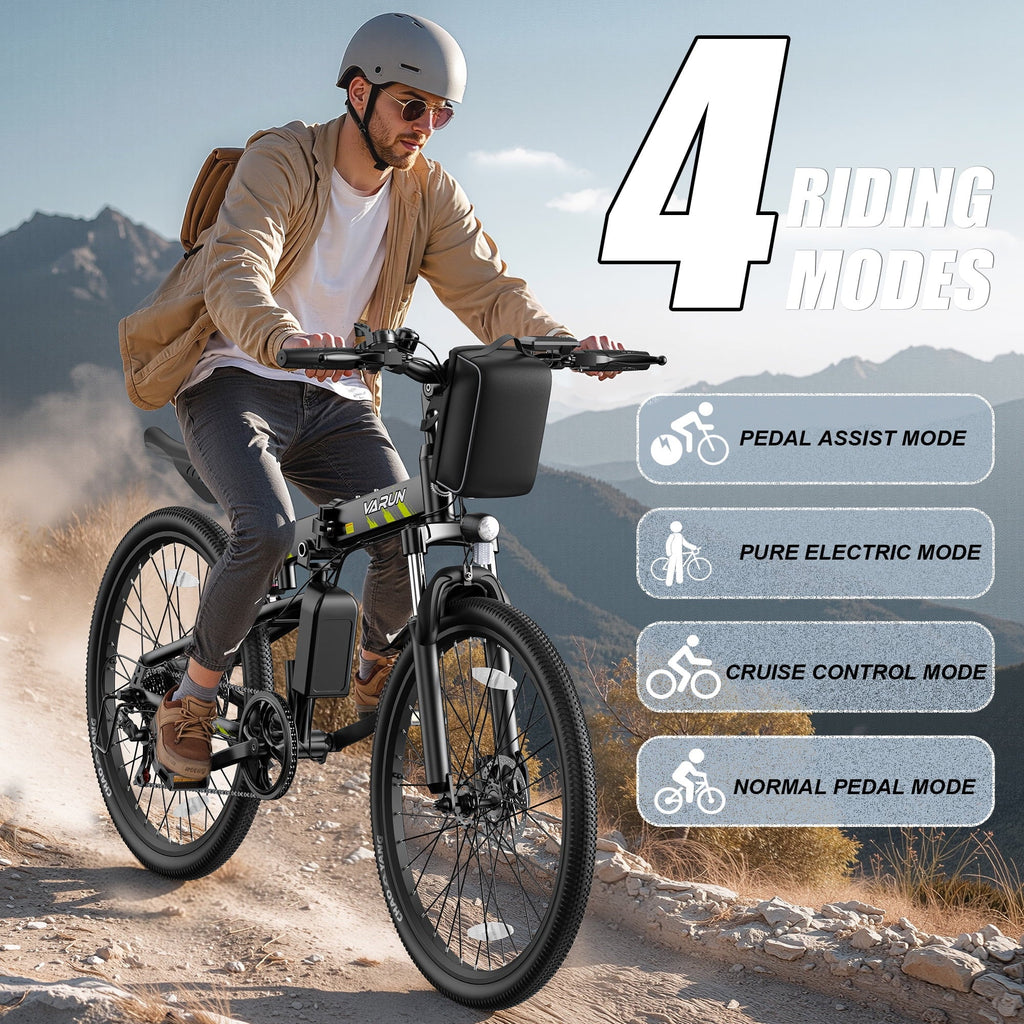 VARUN Electric Bike, 26 Foldable Ebike, Peak 750W Motor, 48V 374.4Wh Battery, up to 20+mph 50 Miles, 7 Speeds with Bike Pump, Phone Holder & Bike Lock & Rear Light, E Bike for Adult, UL2849(Black)