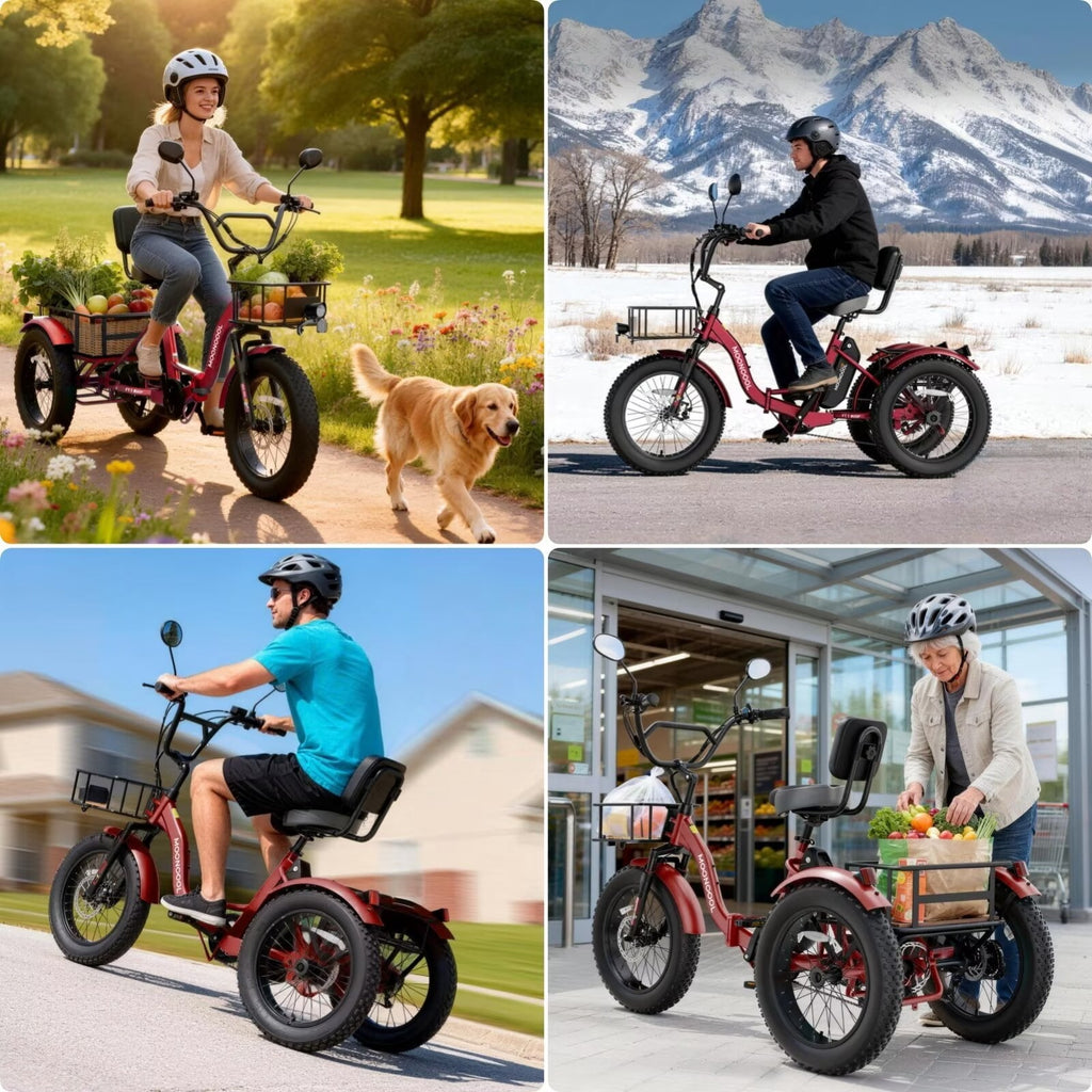 MOONCOOL Folding Electric Tricycle for Adults, 20 x 4 Fat Tire Electric Trike, 48V Peak 1092W  Electric Bicycle, 3 Wheels 7 Speed Ebike w/ 14.5Ah Removable Battery& Speed Differential Mechanism
