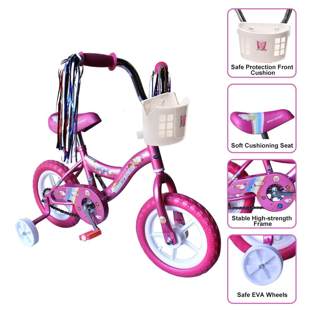 Boys' and Girls' Bike, 12 Kid's Bicycle for 2-4 Years Old, EVA Tires, Training Wheels with Coaster Brake