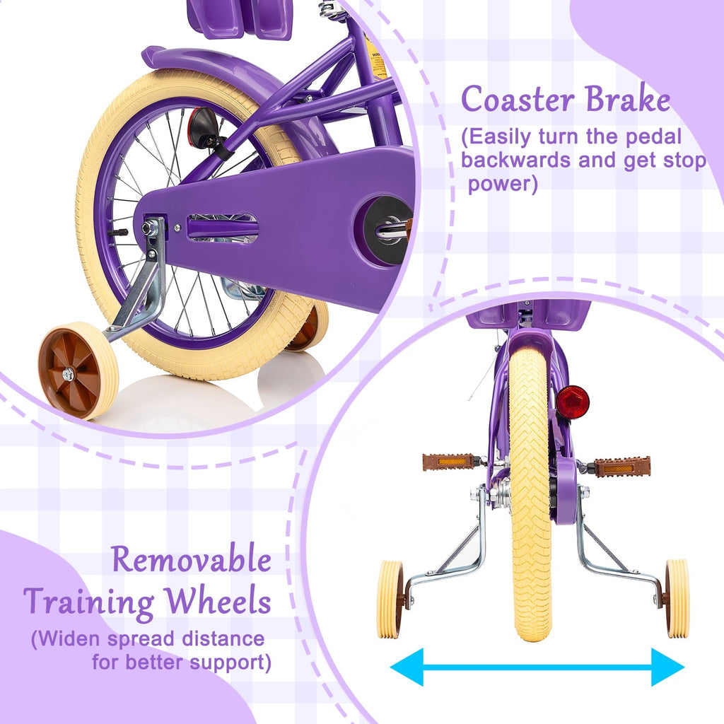 KORIMEFA Girl Bike for Toddlers and Kids Ages 3-6 Years Old, 12 inch Kids Bike with Training Wheels & Basket, 12 in Girl Bicycle with Handbrake & Kickstand