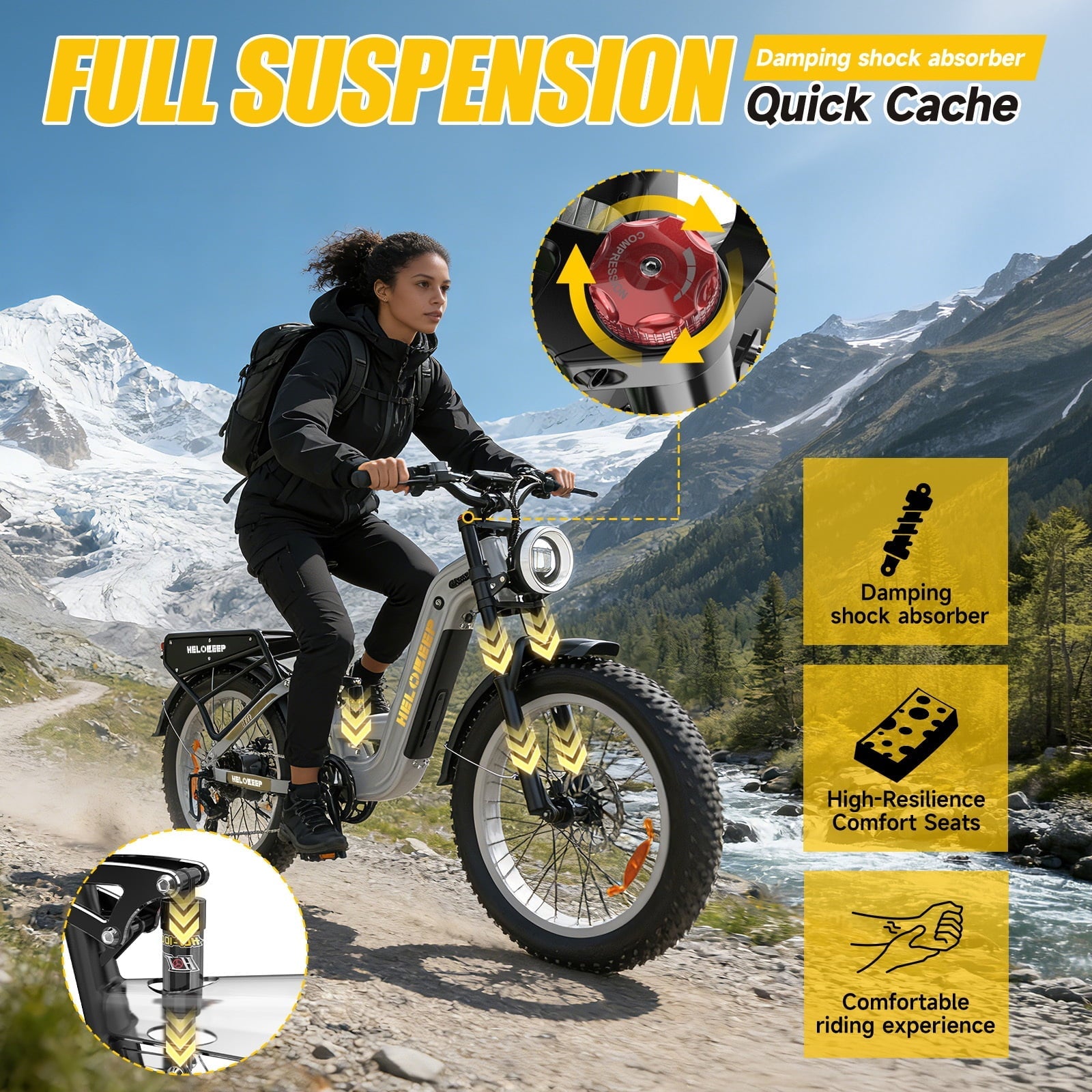 Helokeep 26 Green Fat Tire High Performance Cargo Electric Bike for Men, 4000W Peak 2000W, 40MPH, 48V 25Ah UL2849 Off-Road Ebike