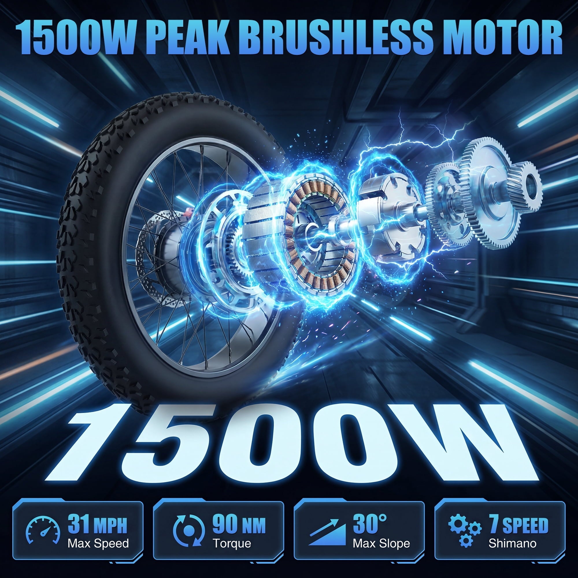 Moveloop 1500W Peak Electric Bikes for Adults, 20 Fat Tire Ebike, 31MPH & 70 Miles Range, 48V 15.6Ah Removable Battery, Full Suspension and 7-Speed, UL 2849