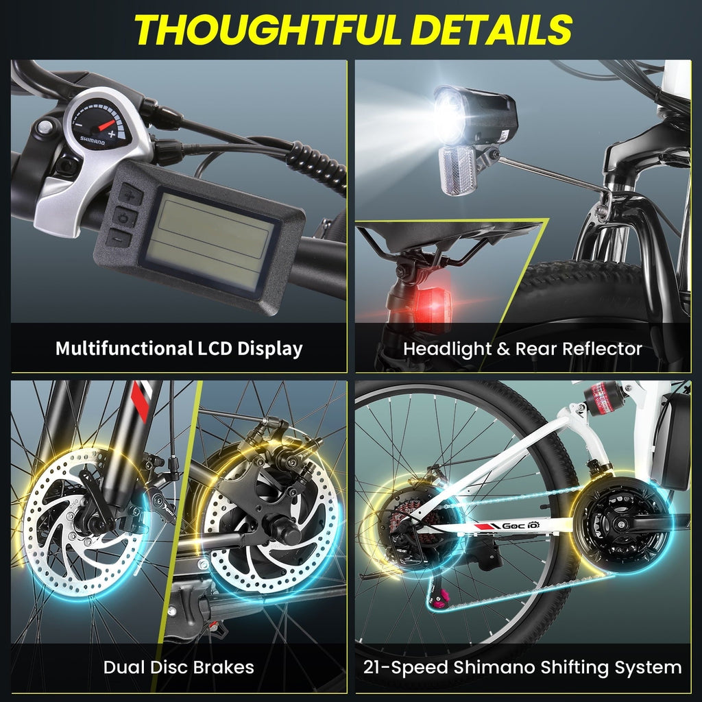 Gocio 26 Folding Electric bike for Adults, 750W Peak Motor 48V 7.8Ah Battery, 21 Speed Mountain Ebike, UL2849