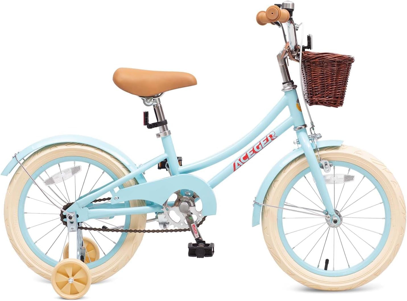 ACEGER 16 Inch Girls Bike with Basket, Purple, Training Wheels, Ages 4-8
