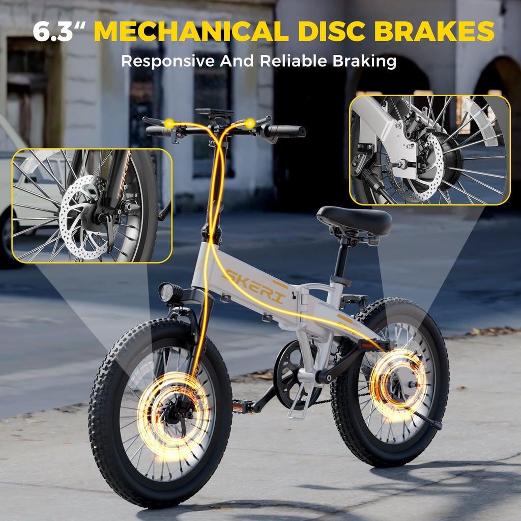 Skeri 20 Folding Electric Bicycle for Adults - 27MPH Max (Pedal-Assist), City Commuting, 48V Battery, 500W Peak, Aluminum Alloy Frame 49LBS, Adjustable Seat with LCD Display