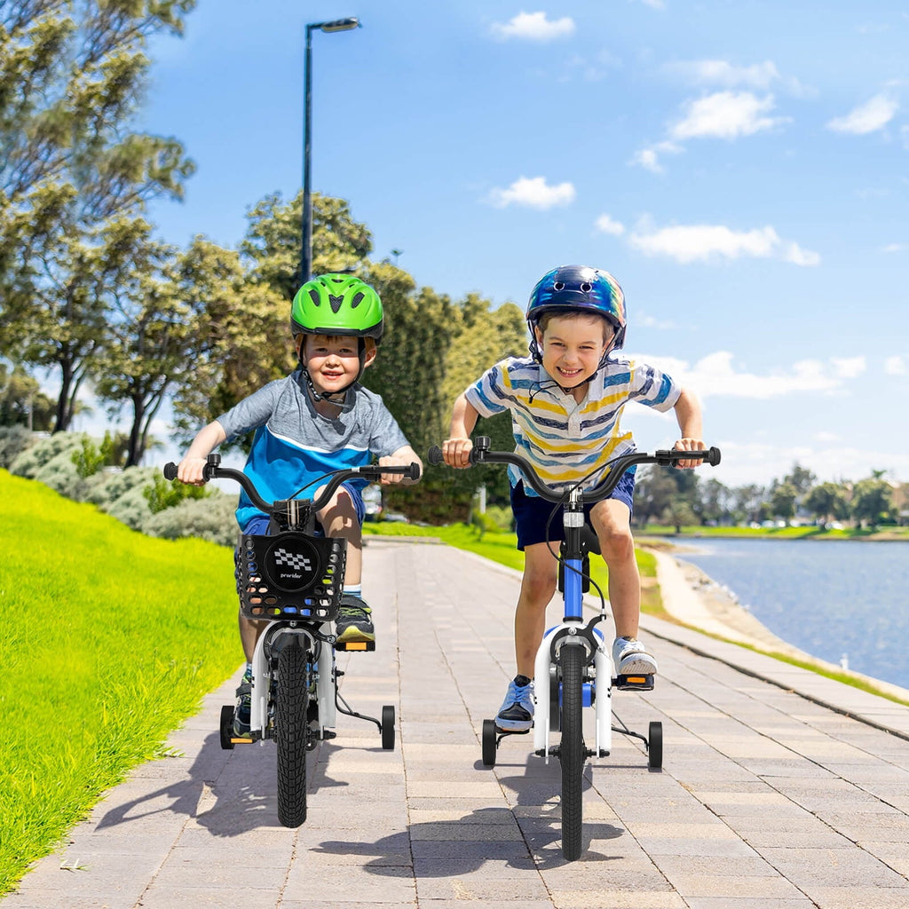 Costway 14'' Kid's Bike with Removable Training Wheels & Basket for 3-5 Years Old Blue