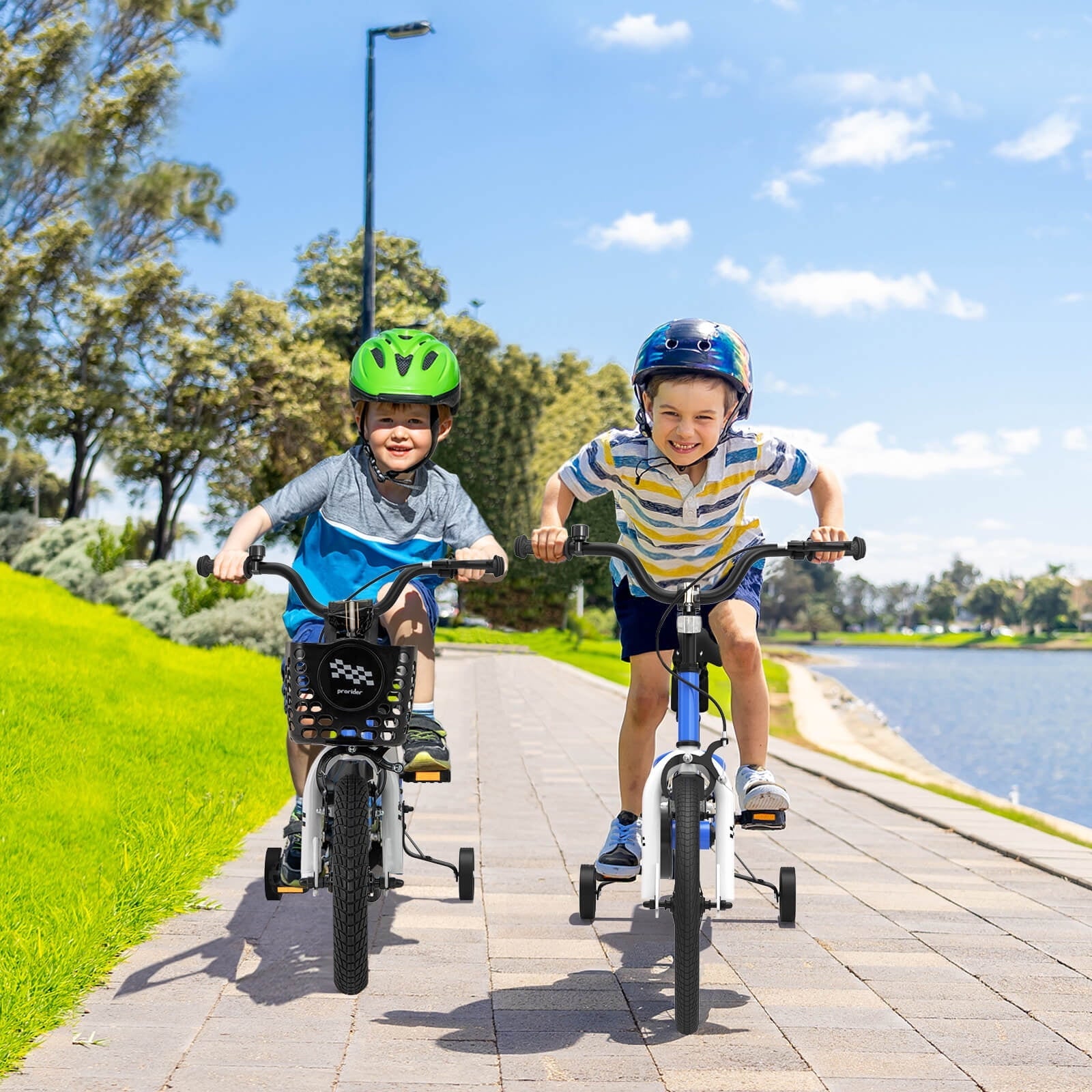 Costway 14'' Kid's Bike with Removable Training Wheels & Basket for 3-5 Years Old Blue