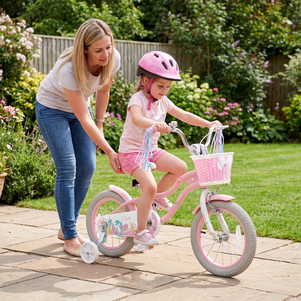 Costway 14 Kids Bike with Training Wheels Hand Coaster Brakes Adjustable Seat Handlebar Pink