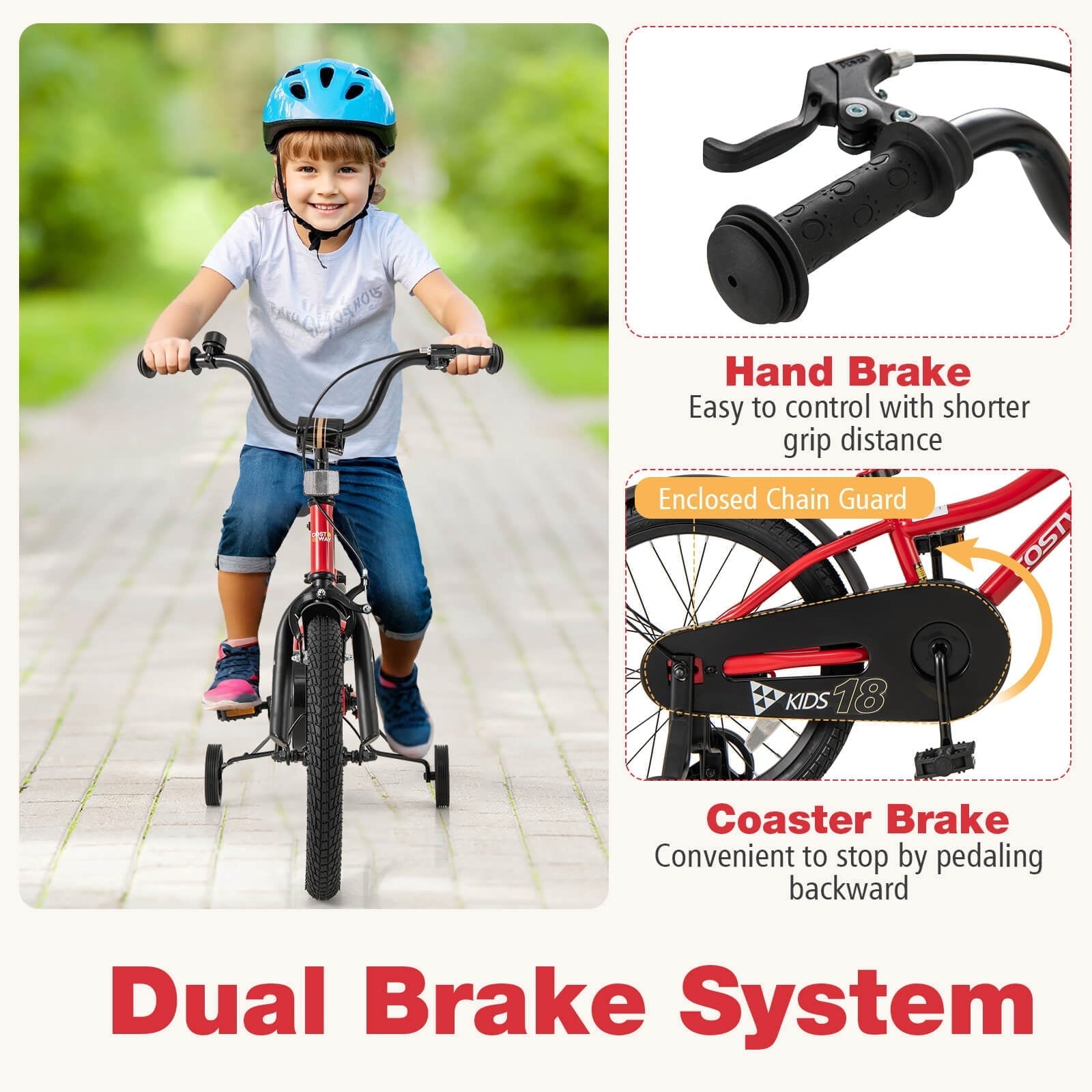 Costway 18 Kids Bike for 4-8 Years Old Boys & Girls with Adjustable Seat Handbrake Reflectors Red
