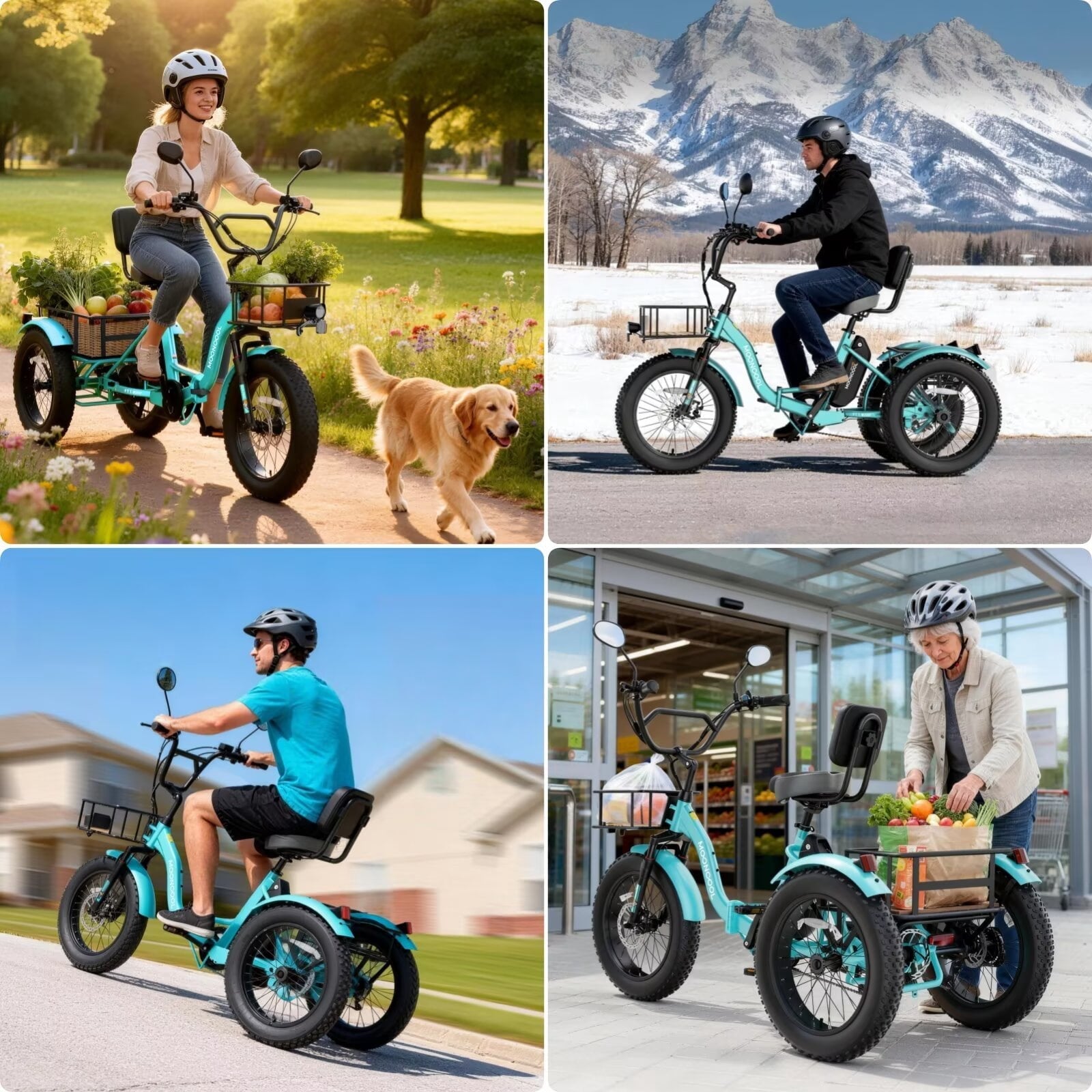 MOONCOOL Folding Electric Tricycle for Adults, 20 x 4 Fat Tire Electric Trike, 48V Peak 1092W  Electric Bicycle, 3 Wheels 7 Speed Ebike w/ 14.5Ah Removable Battery& Speed Differential Mechanism