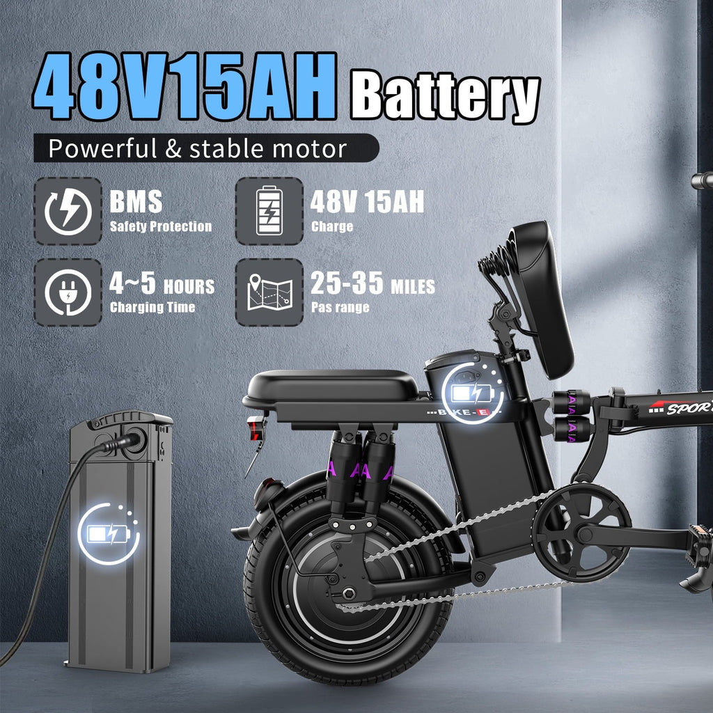 ASKGO F9 Adult Folding Electric Bike, 1200W 25 MPH 25 Miles, 48V 13Ah Removable Battery, Meets Daily Commuting,Going Out and Playing,Give the best gift,Folding Ebike for Adult with Two Seats .UL2849