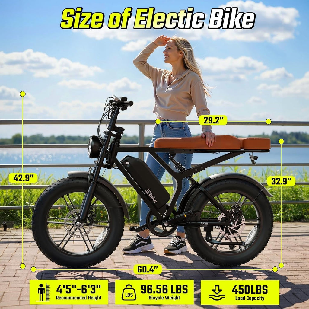 TST Electric Bike for Adults, 48V/15AH Battery, 20x4 Fat Tire, 750W Motor Off-Road E Biker, UL2849