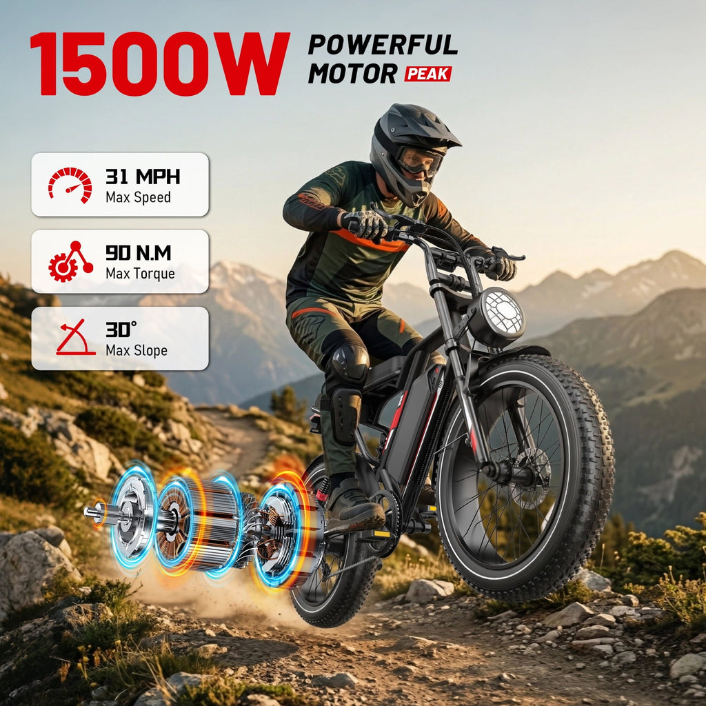 UL2849 Electric Bike for Adults - Peak 2000W Motor, 20x4 Fat Tire,48V/25AH, Full Suspension, 7-Speed
