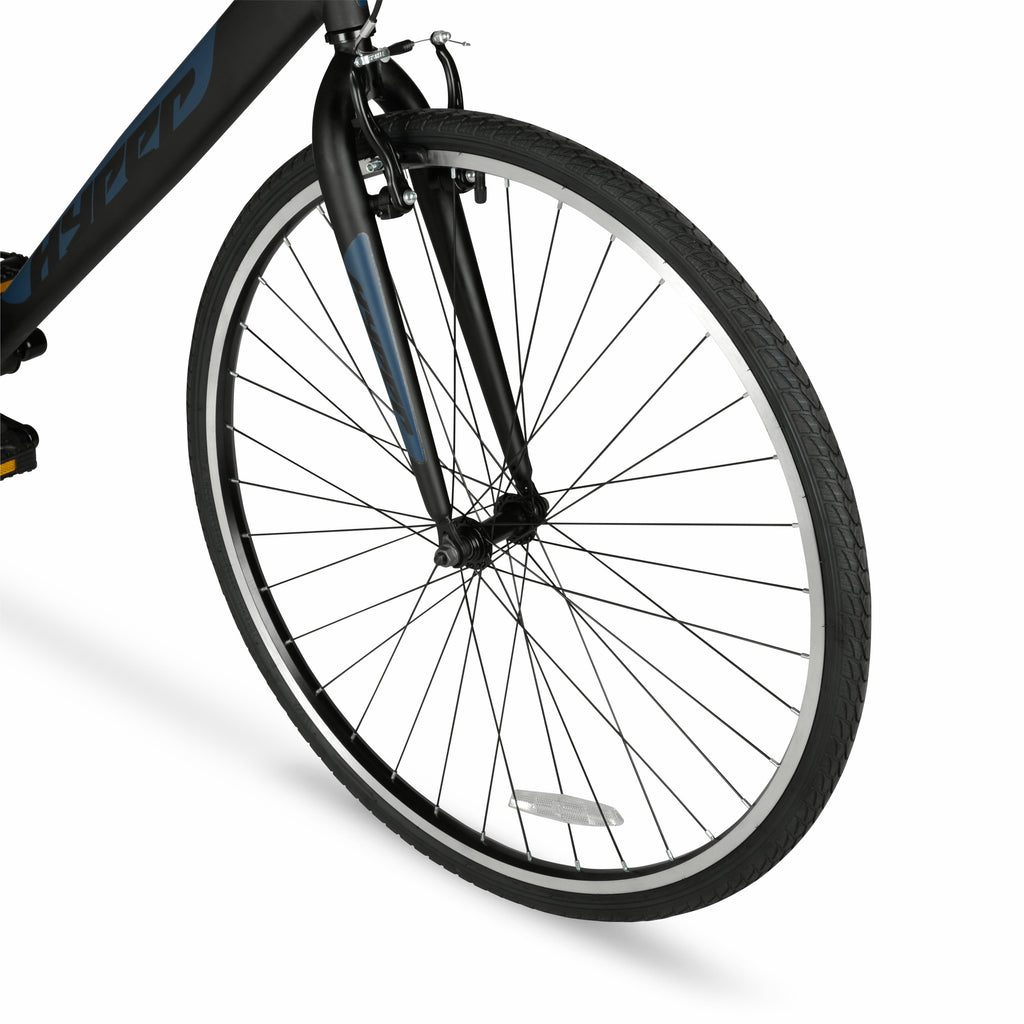 Hyper Bicycles 700c Men's Spin Fit Hybrid Bike, Adults Ages 14+, Black/Blue