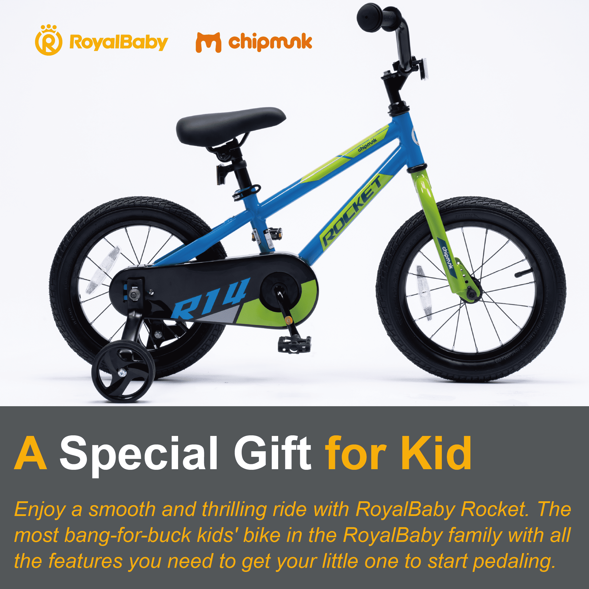 RoyalBaby Rocket Kids 14-Inch BMX Training Wheel Bicycle,Blue