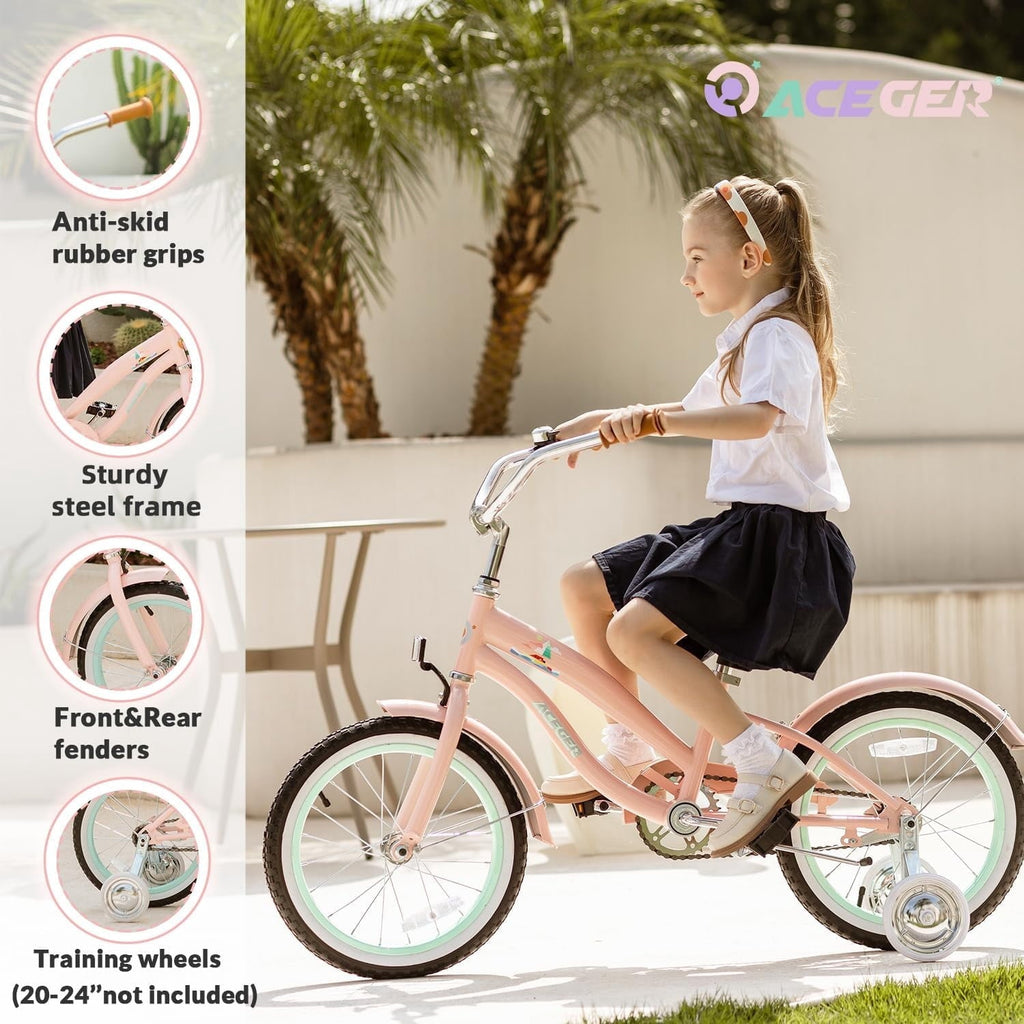 ACEGER 20 Inch Beach Cruiser Bike for Girls Ages 9-13, Pink