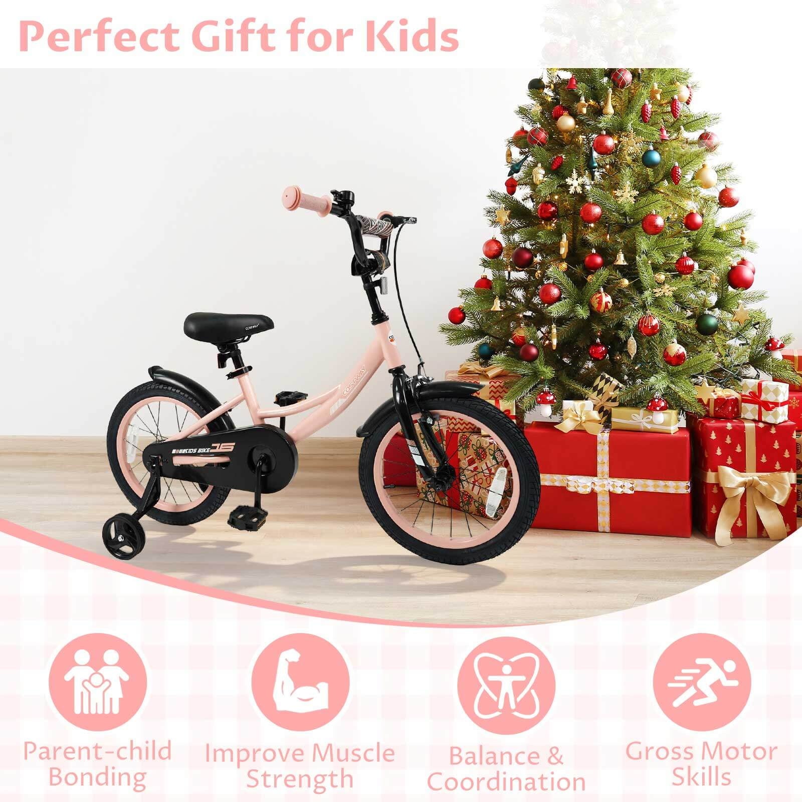 Costway 18 Inch Kids Bike with Training Wheels Dual Brakes Adjustable Seat Handlebar Height