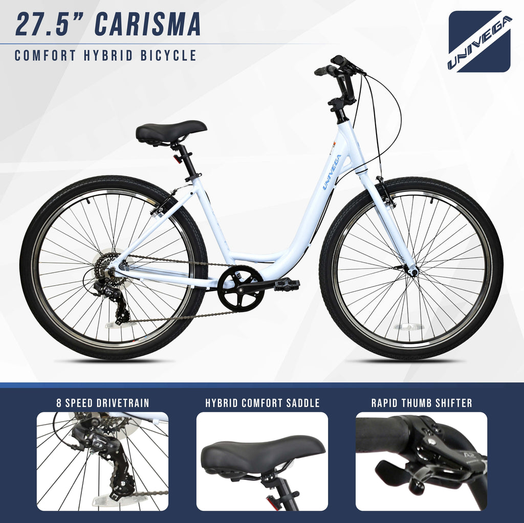 27.5 Univega Carisma Step Thru Comfort Hybrid Adult Bicycle, Fits Rider 5'2 - 5'6, Unisex, Sage Green