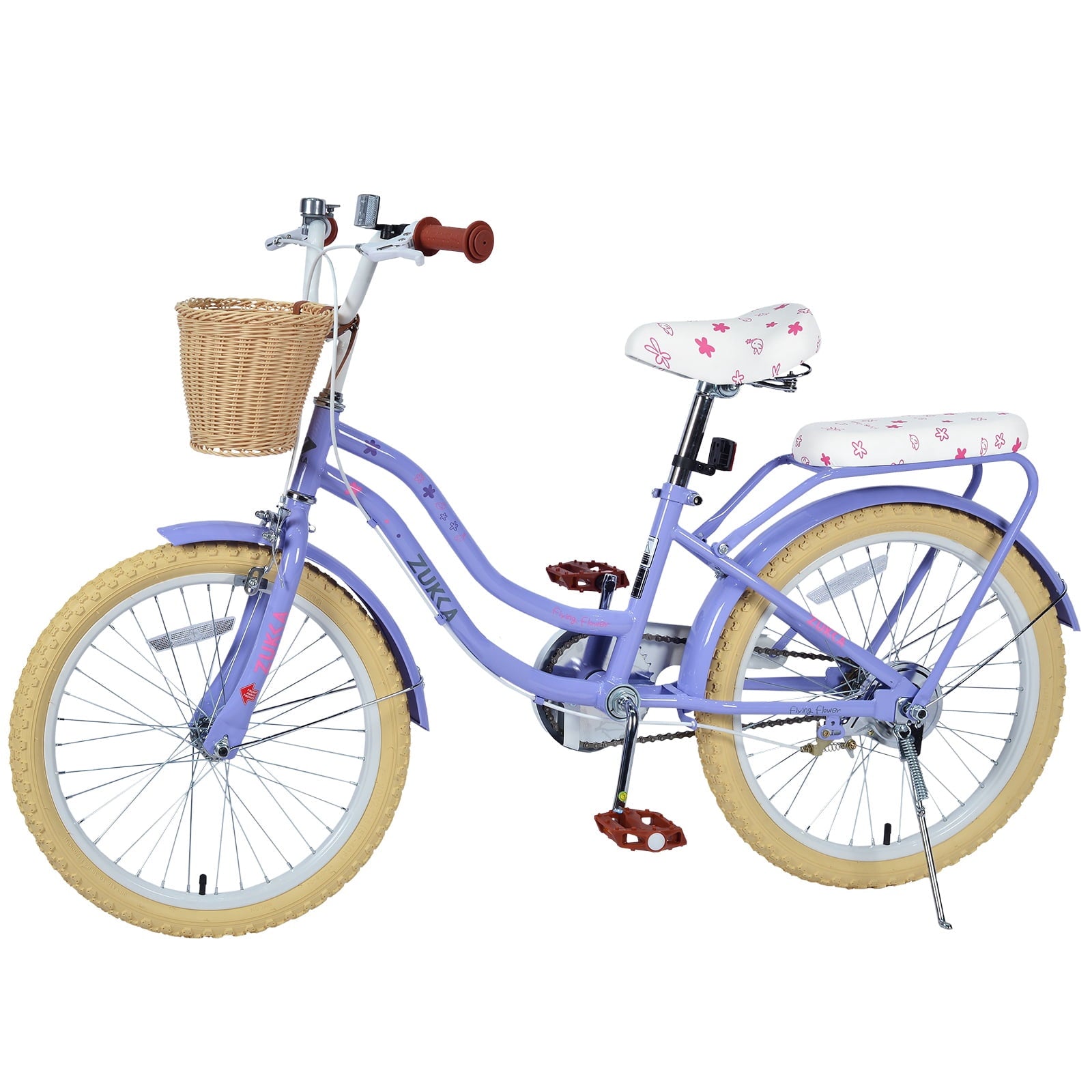 Dolonm 20 Kids Bike for Ages 7-10, Lightweight High-Carbon Steel Frame Cruiser Bicycle, Girls Bike with Wicker Basket, Rear Seat Rack, No Training Wheels, Pink