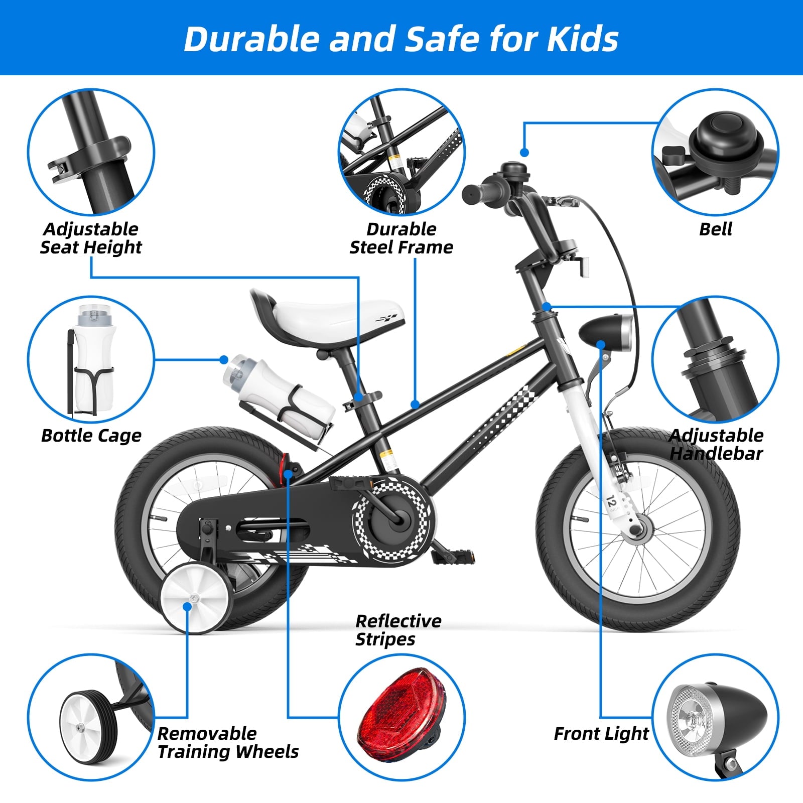 GLAF 12 14 16 Inch Boys Bike with Training Wheels & Water Bottle Holder, for Kids Ages 2-7 Years, Durable Construction, Green