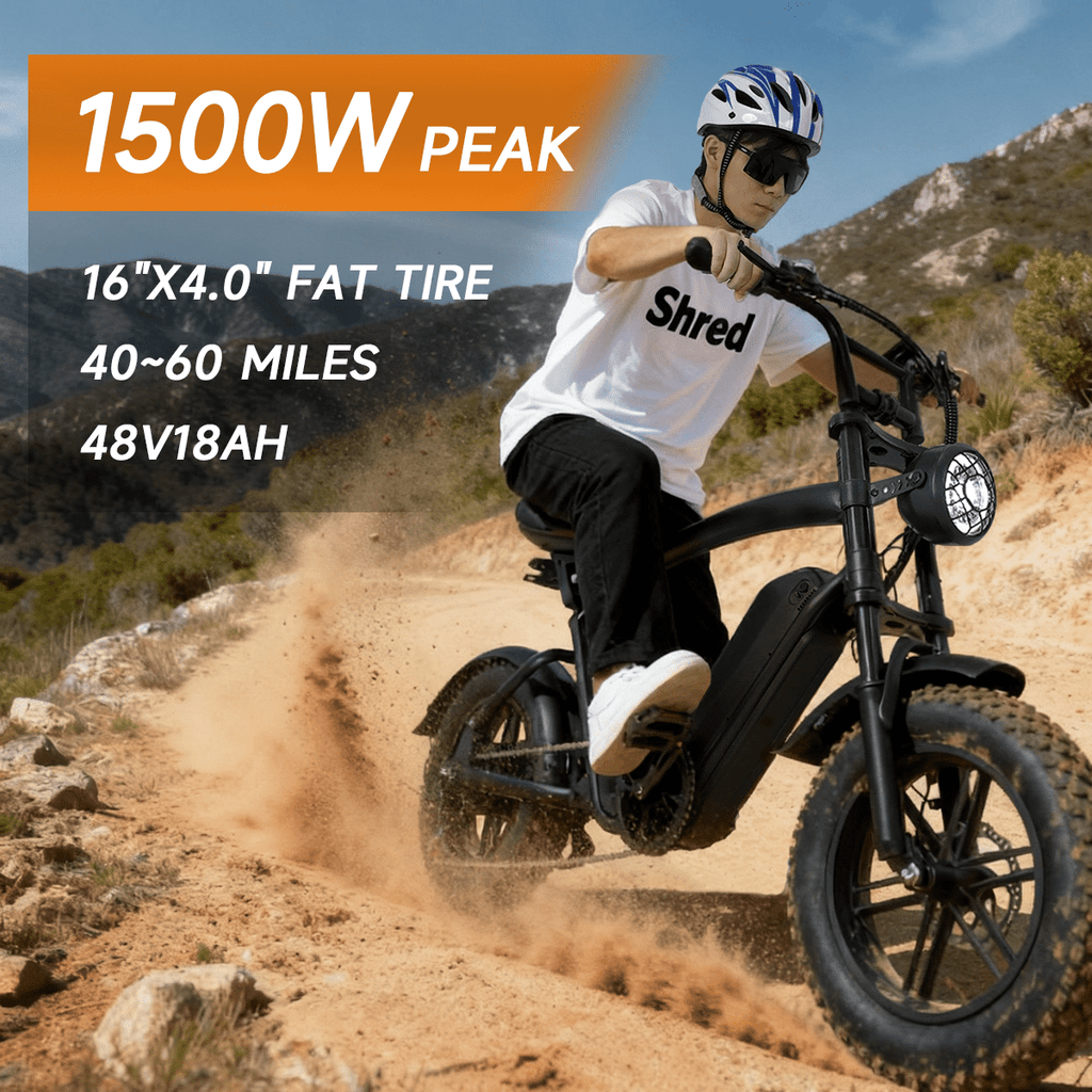 1500W Peak Electric Bike for Adults, 30MPH Electric Bike, 16 Fat Tire E-Mountain Bikes, Dual Suspension Ebike, Removable 48V 13Ah Battery, 7-Speed, UL 2849