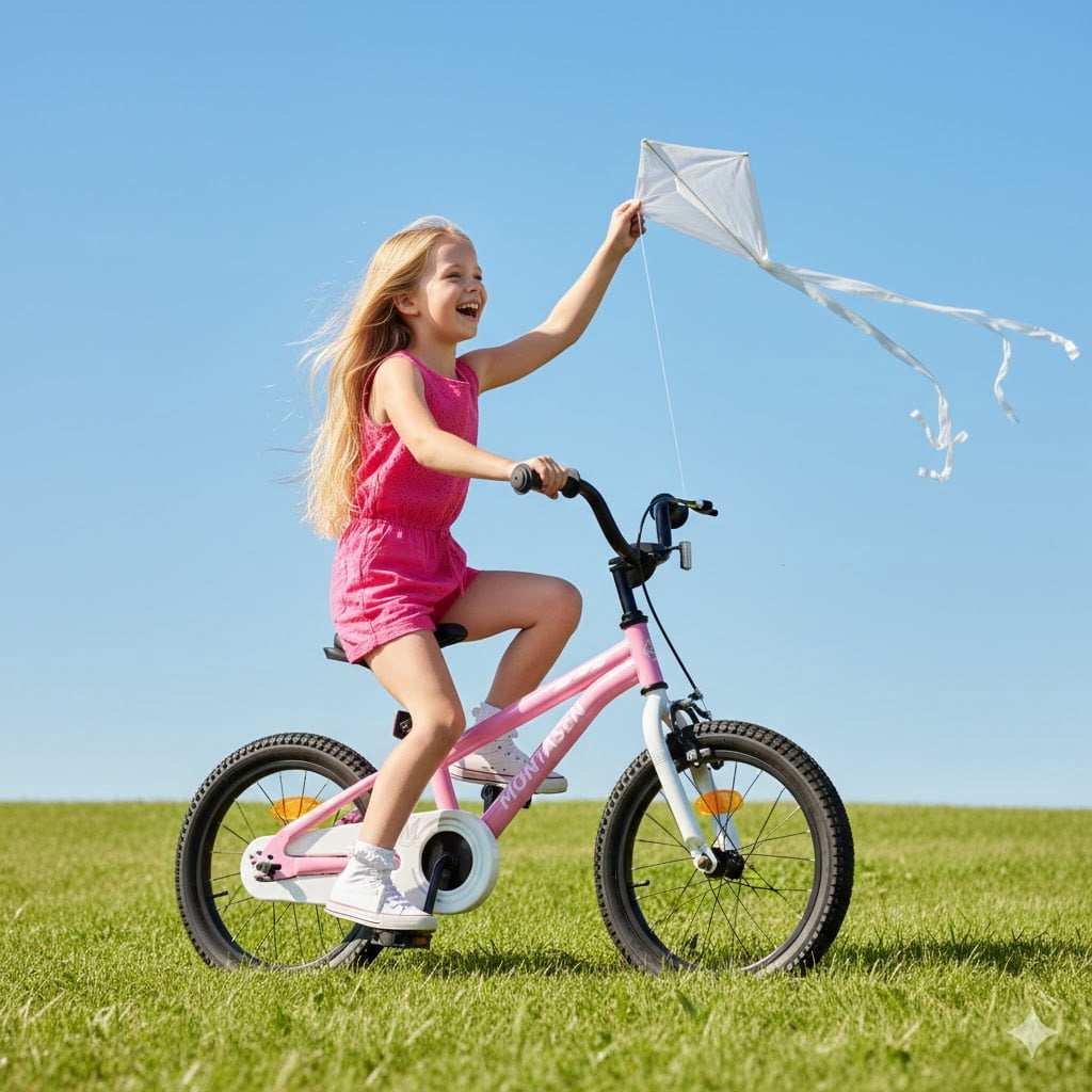Montasen 14 Inch Kids Bike with Training Wheels Hand Brake Coaster Brake BMX Style Bicycle, Pink
