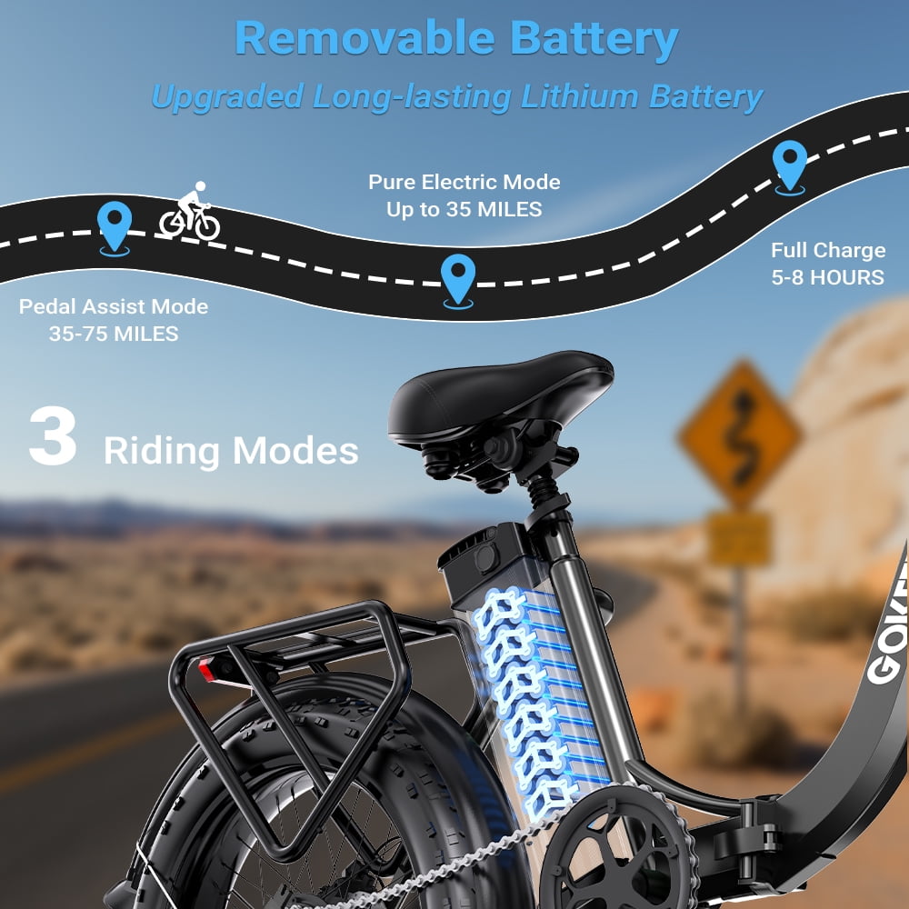 GOKEEP Folding Electric Bike for Adult, 52V 13Ah Removable Battery, 20 Fat Tire & Front Suspension Electric Bicycles, 7-Speed Commuter Ebike, UL2849, Black