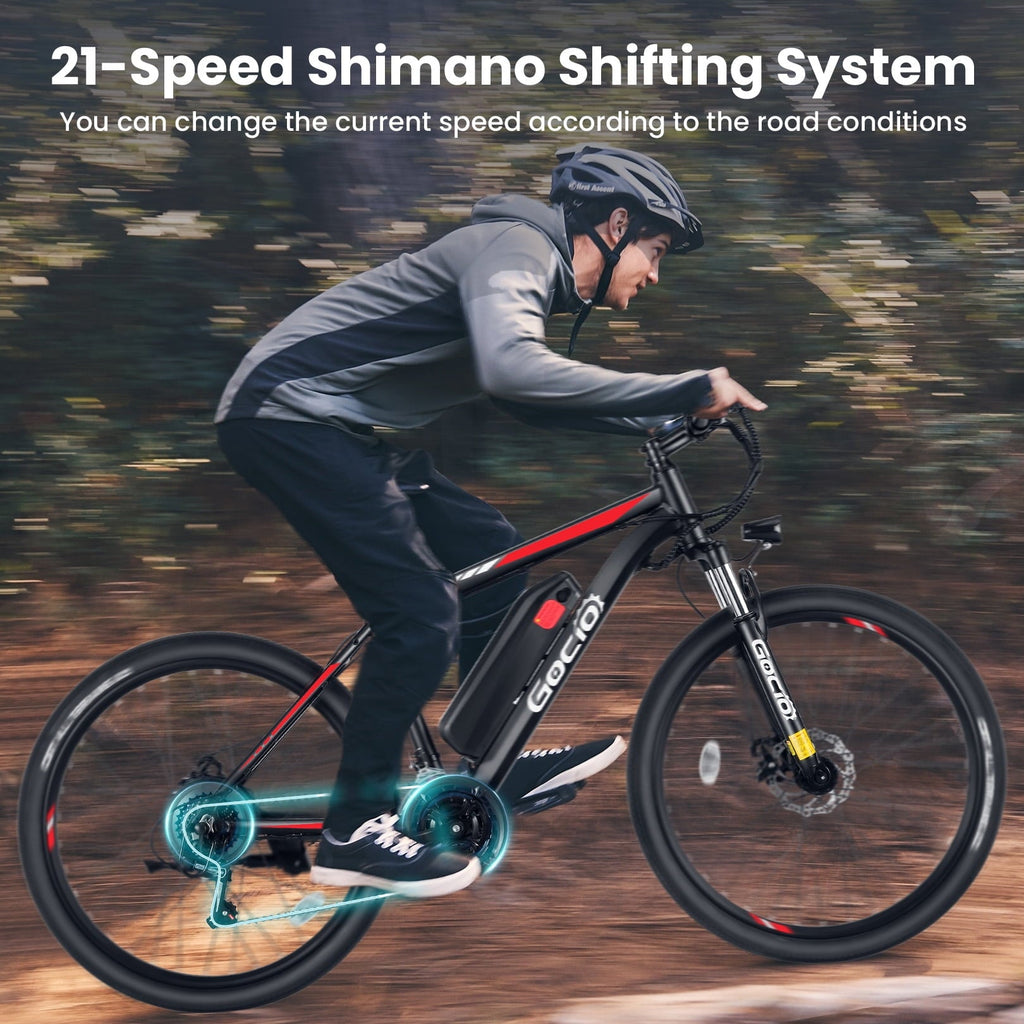 Gocio Electric Bike for Adults, 27.5 E-Mountain Bike, Lockable Suspension Fork, 750W Peak Power Motor, 48V/10.4AH, 19.8 MPH, 21 Speed, UL 2849
