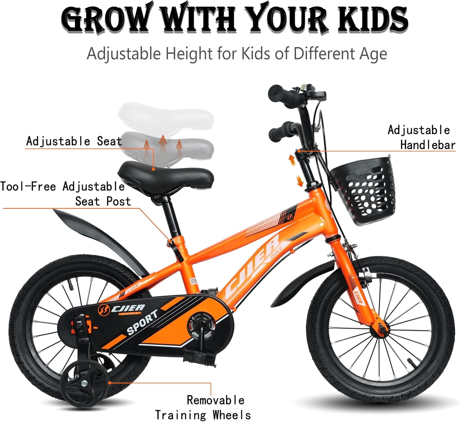 NEORIVER 14 Kids Bikes for Girls and Boys, Kids' Bicycles with Training Wheels, Ages 3-5 Years