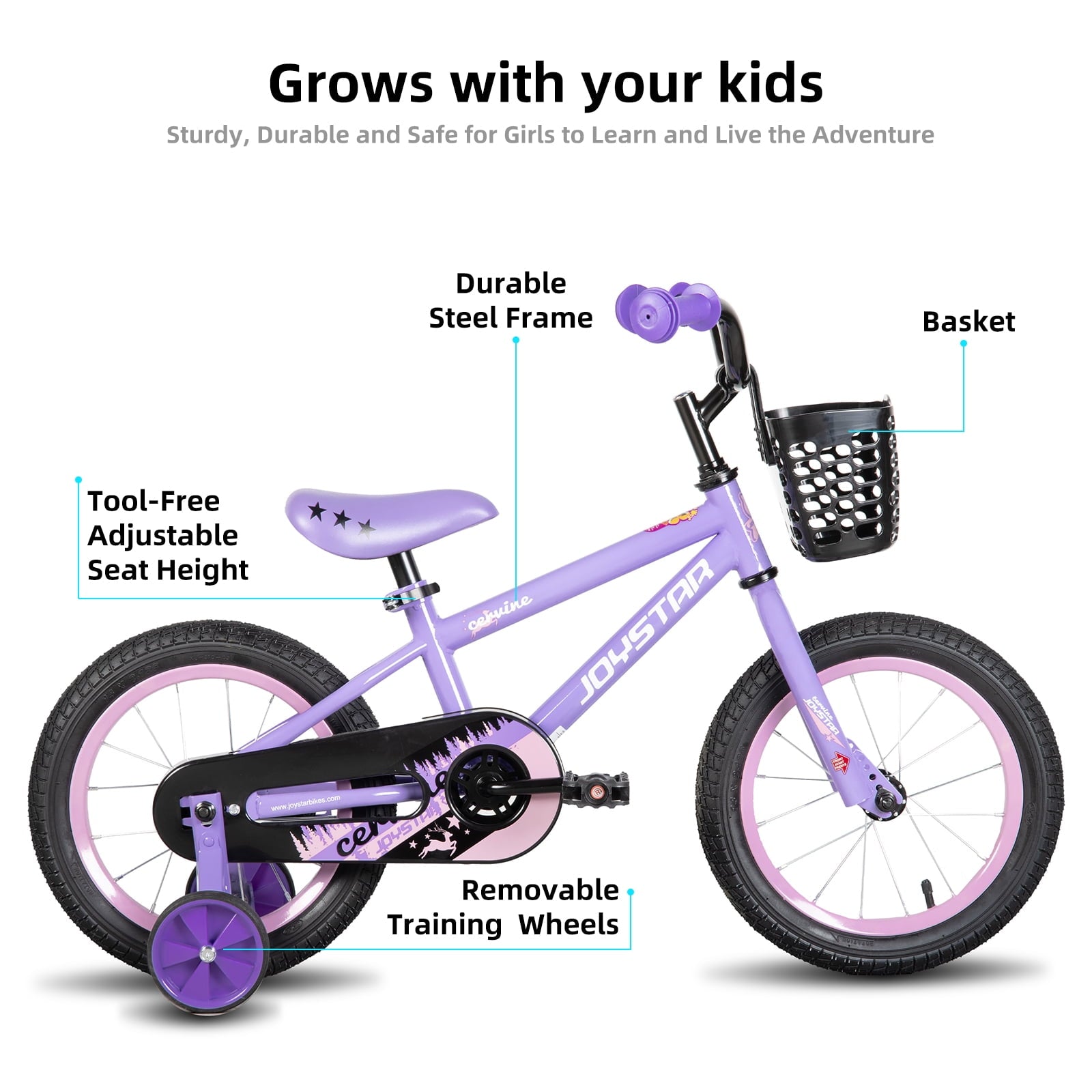 JOYSTAR Cervine 14 inch Kids Bike for Boys and Girls, Children Bicycle in Pink