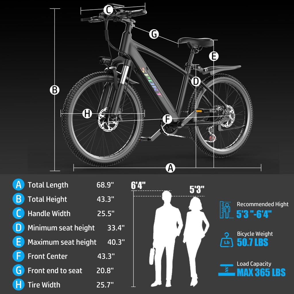 F28-1500W Peak 26 Electric Mountain Bike for Adults,48V 10.5A Off-Road E-Dirt Bike (Removable Battery）55 Mile Range,LCD Display,365 lbs Capacity,Pneumatic Tires-UL2849 Certified (Camp,Trail Rid)