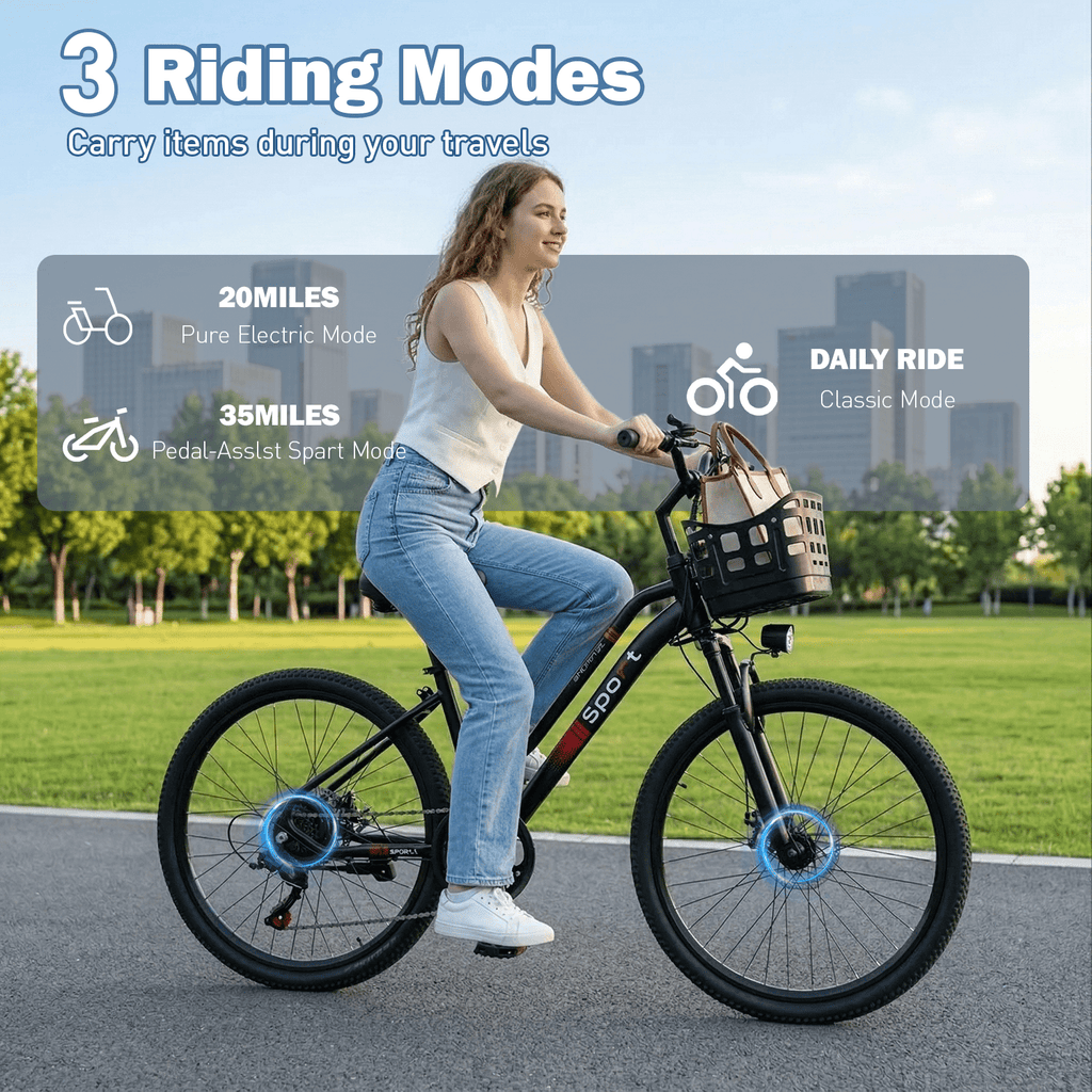 OwnGold 26 Electric Bike for Adults, 500W Peak Motor, 20MPH, 35+ Miles Range, 432Wh Battery, Commuter Ebike with Basket, 7-Speed, Lightweight, UL2849 Certified