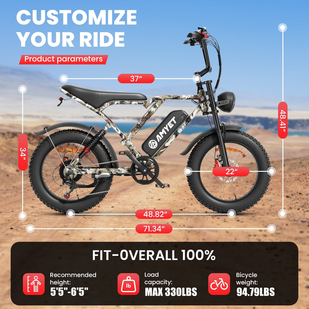 AMYET S8-S Electric Bike 1000W(1500W Peak), 48V 20Ah, 20x4.0 Fat Tire Ebike for Adults, Hydraulic Disc Brakes E-Mountain Bicycle, UL2849